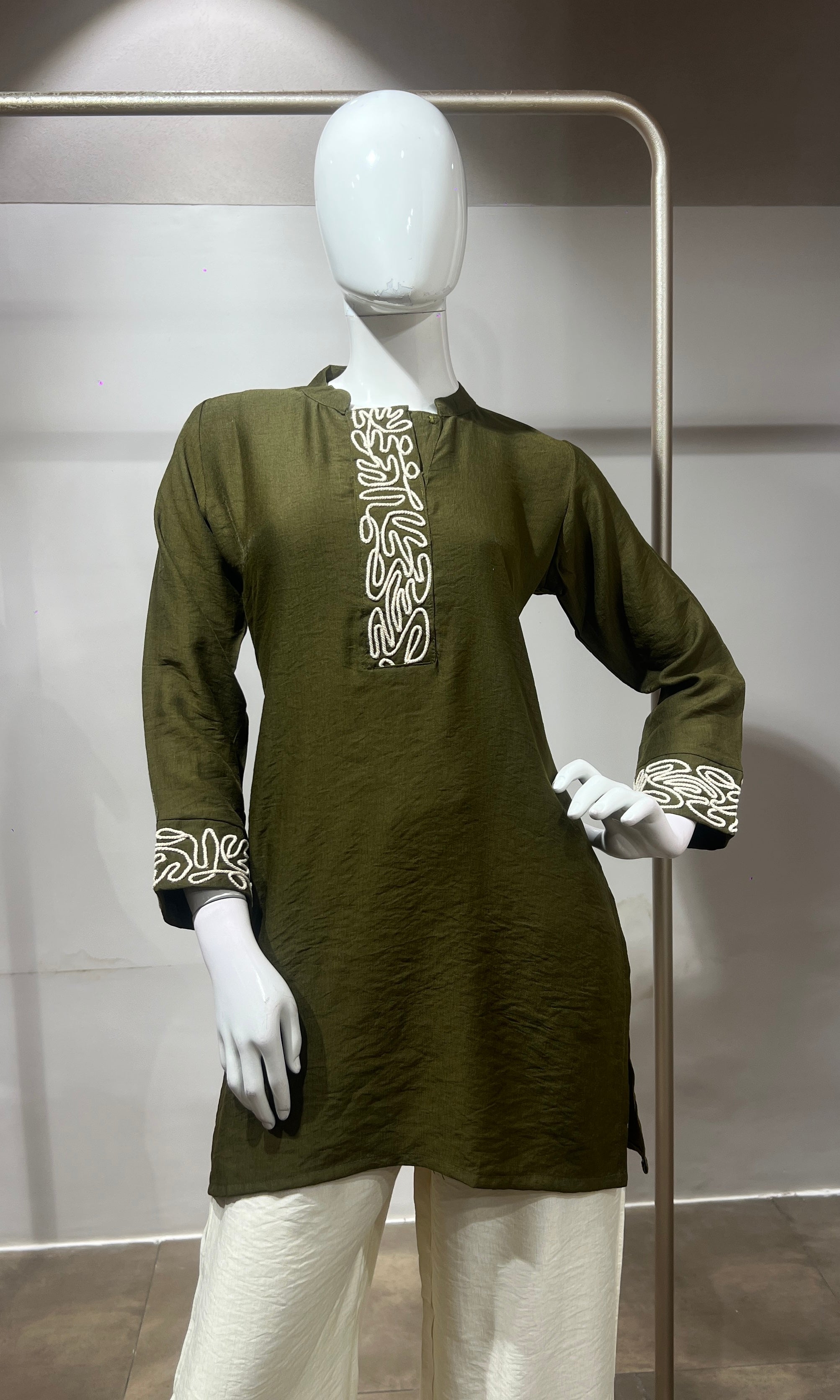 Mehandi green Mandarin Collar Cord Set