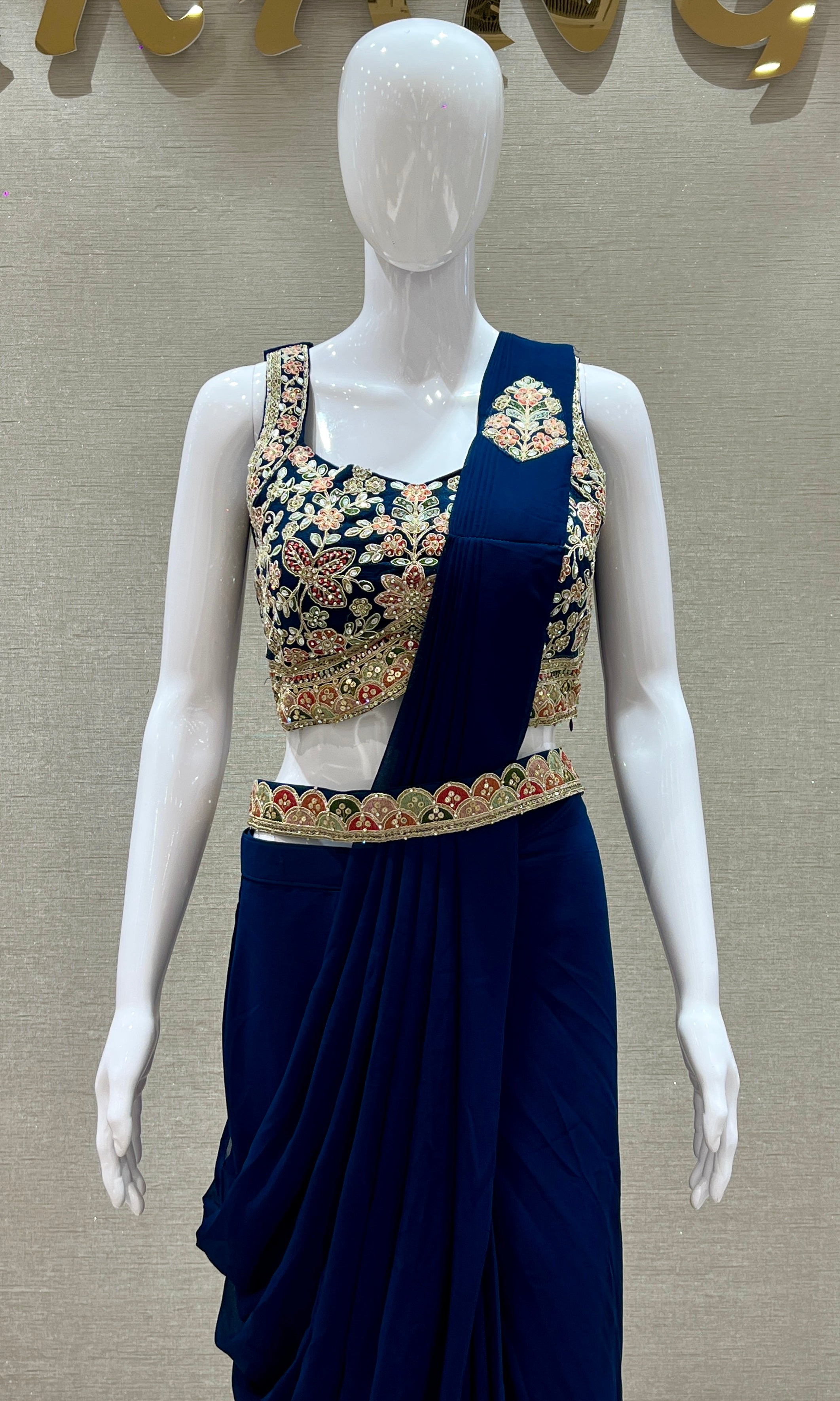 Blue one minute saree