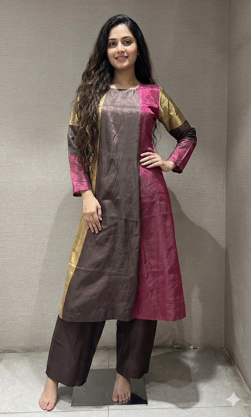 Brown ANARKALI KURTI WITH BOTTOM
