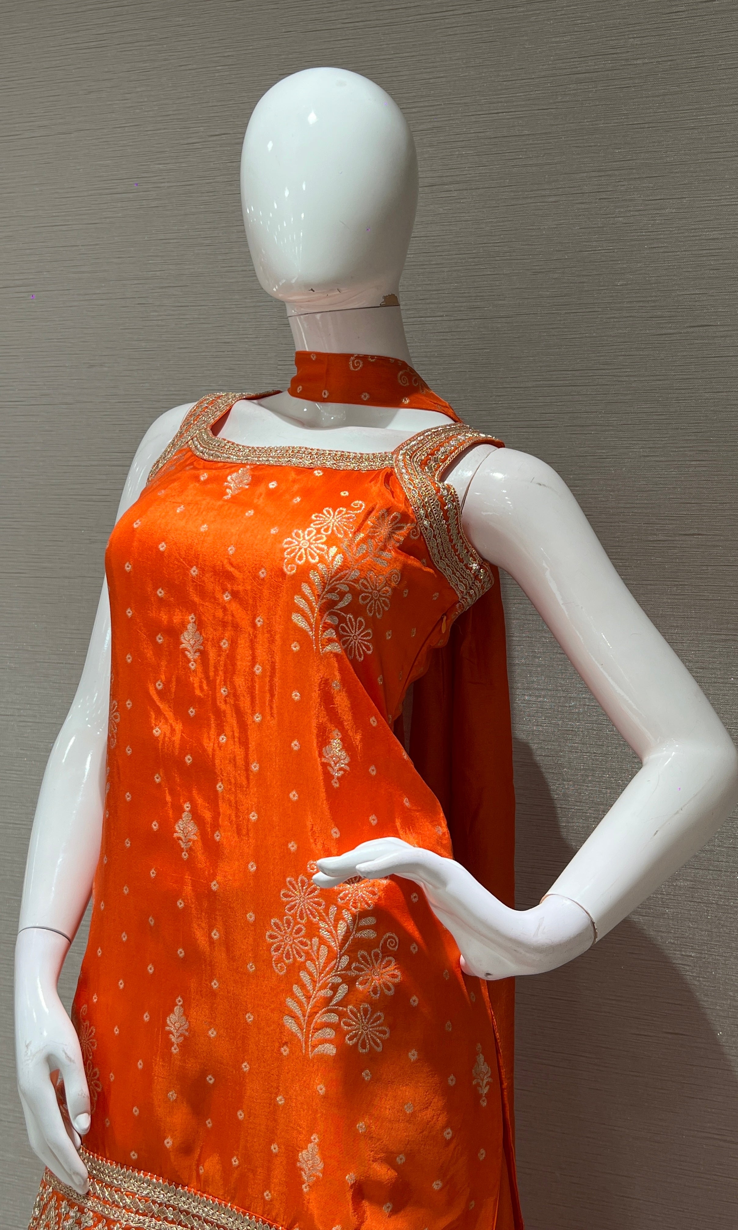 ORANGE GOLD EMBROIDERED SHARARA SET