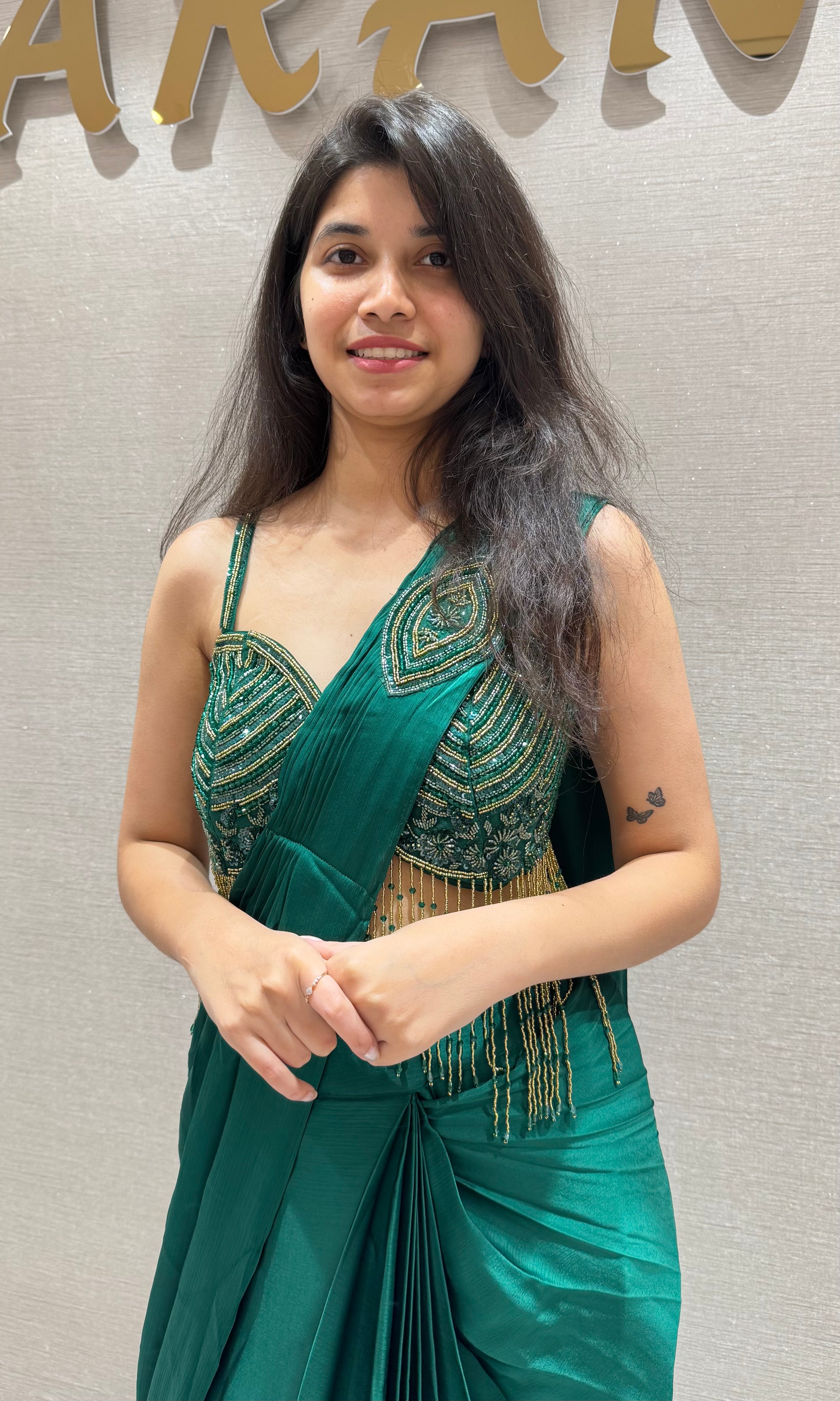 Green DRAPE SAREE WITH CORSET BLOUSE