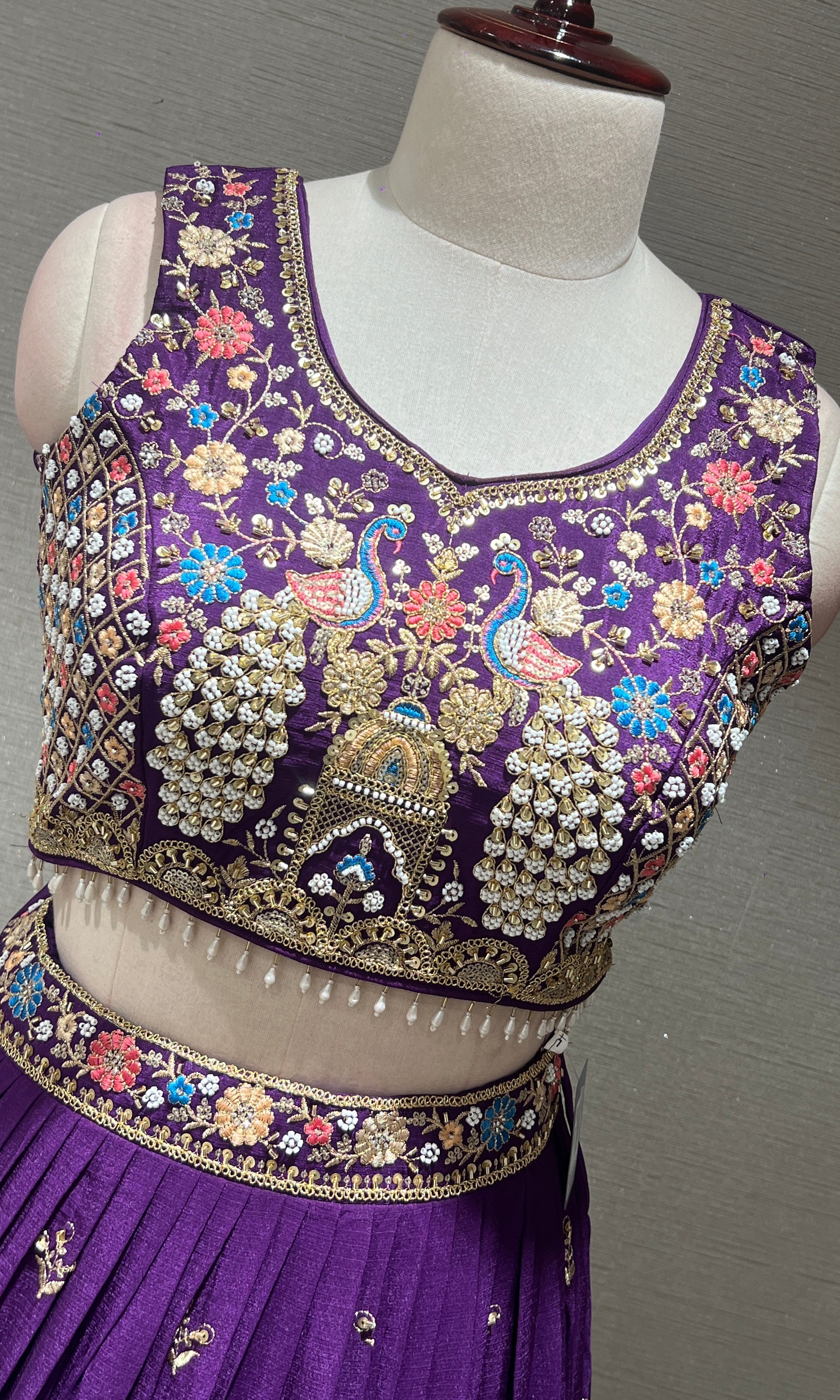 Purple peacock embroidered Lehenga