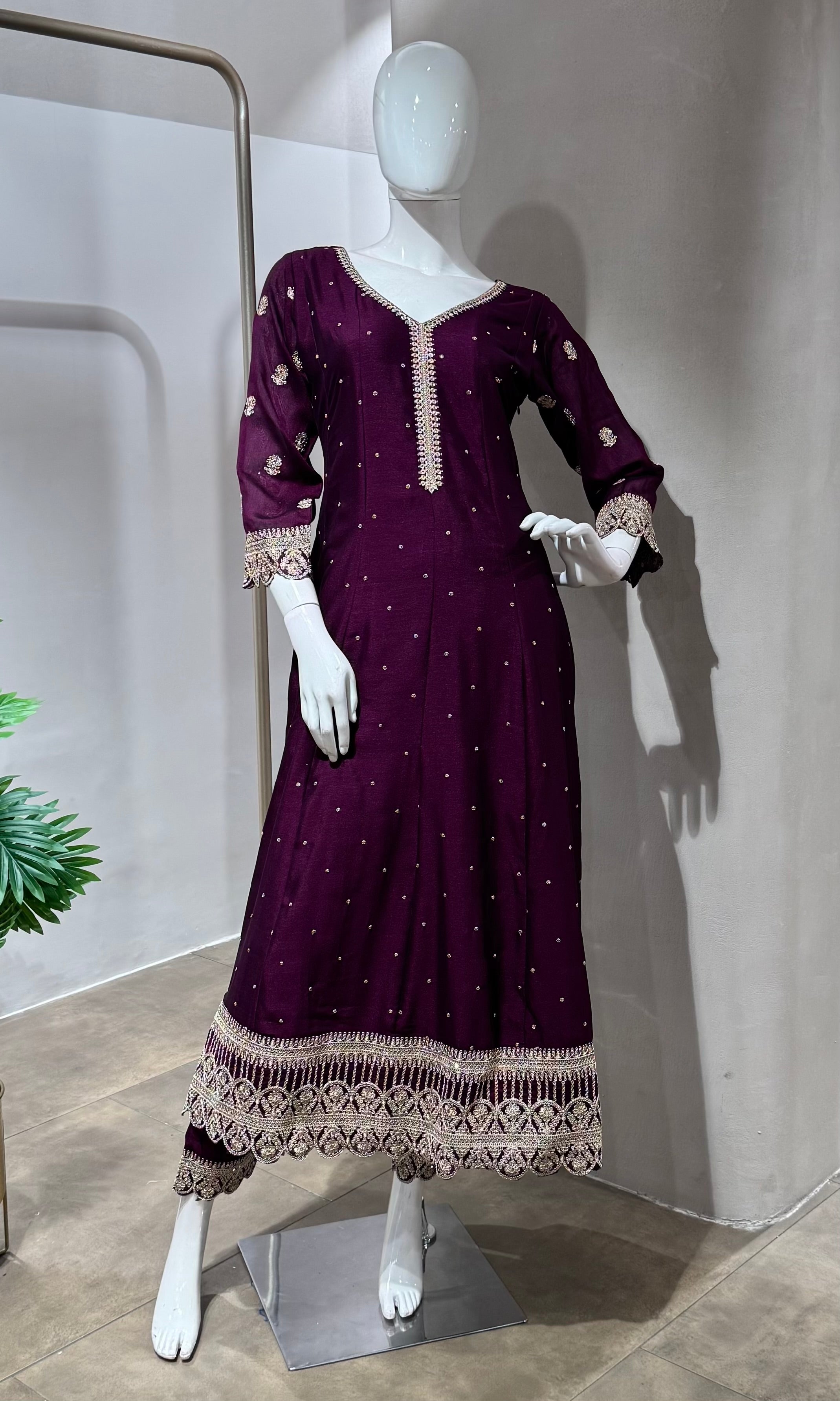 WINE GOLD EMBROIDERY ANARKALI