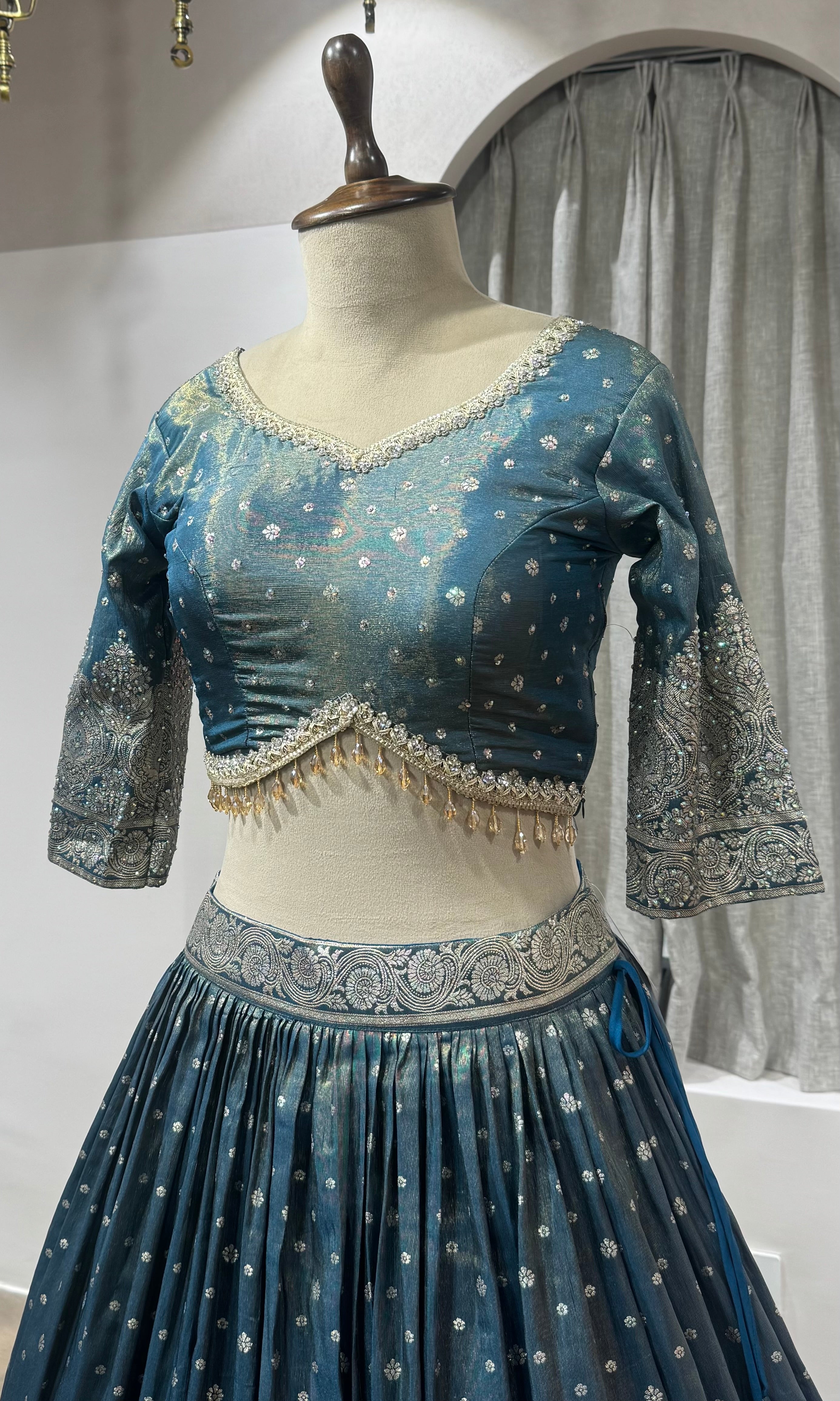 Peacock Blue Banarasi Silk Lehenga Choli