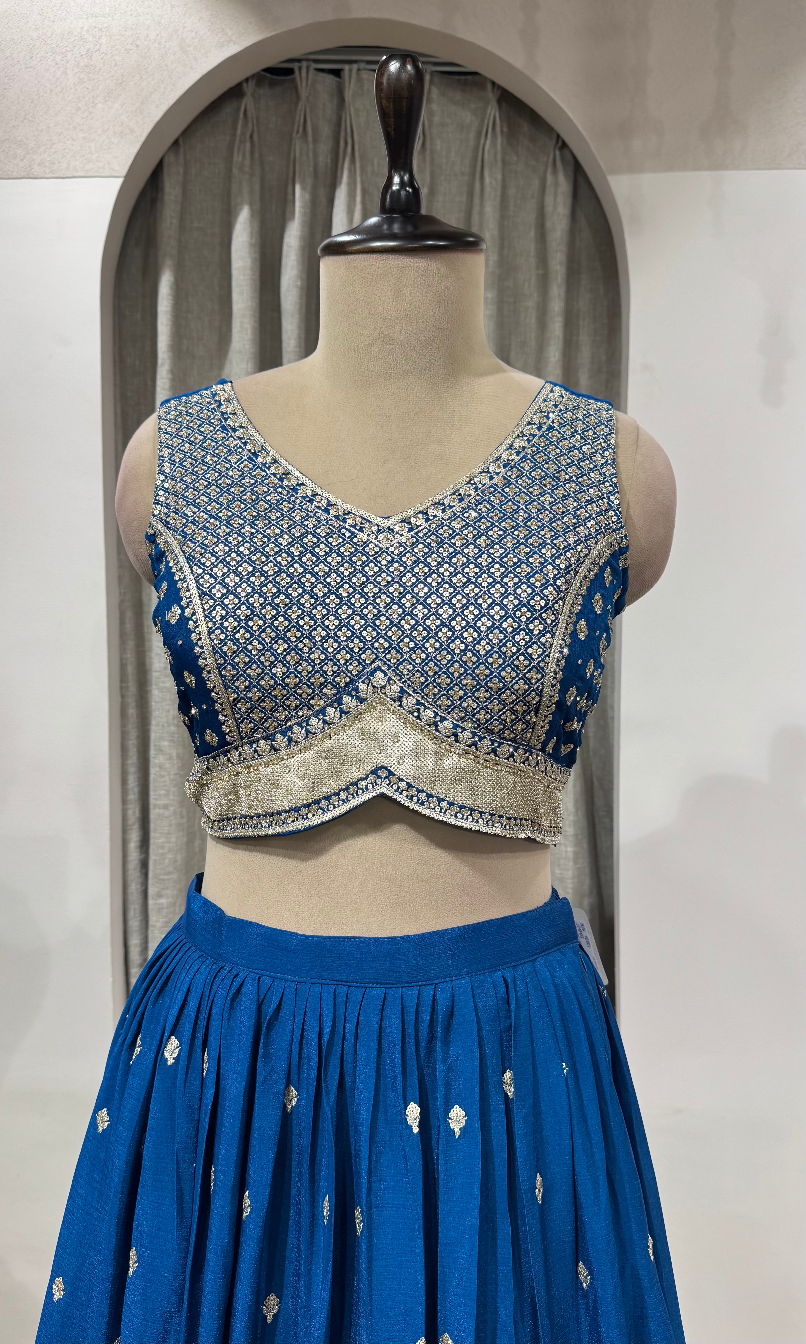 Teal Blue Georgette Lehenga with Silver Embroidery