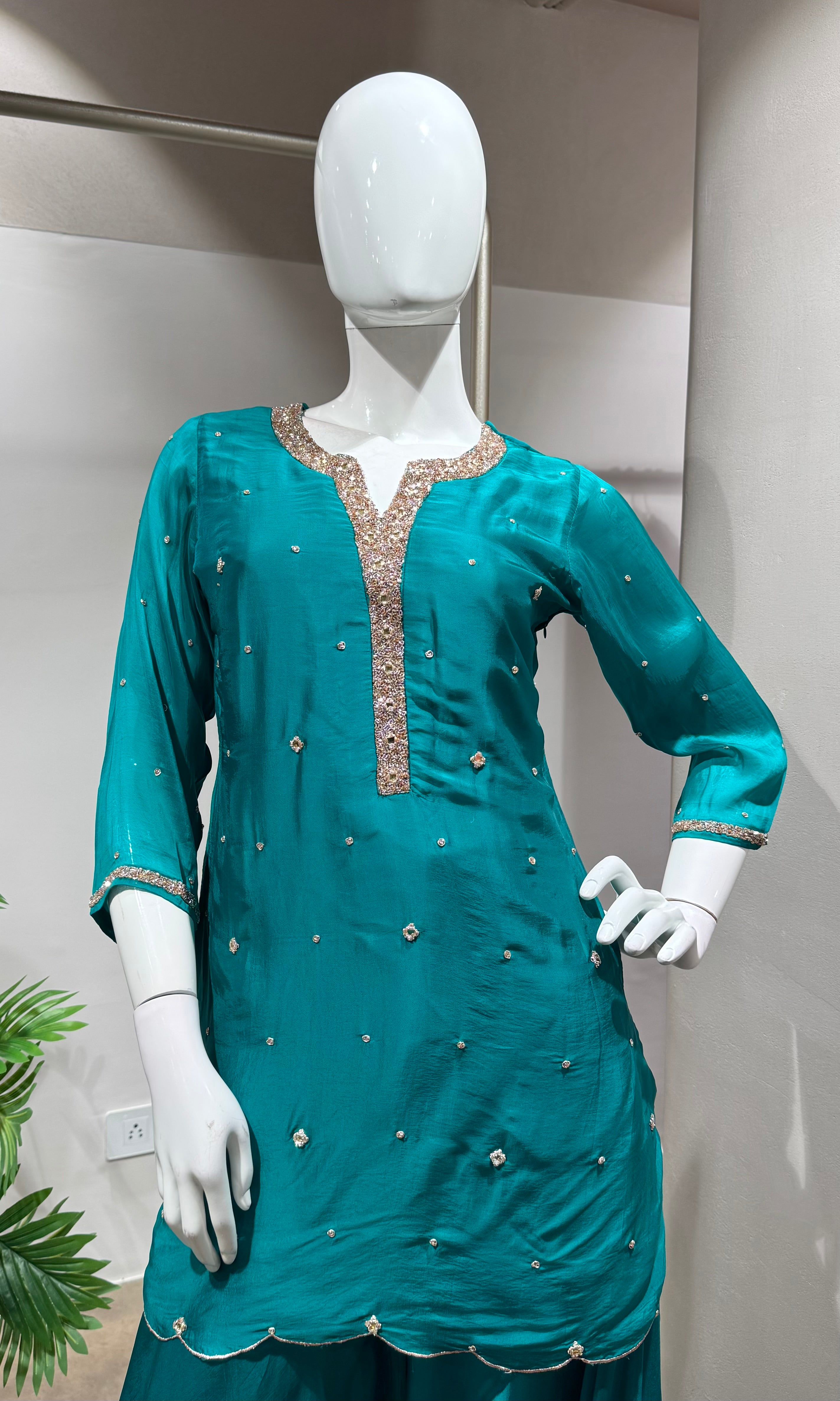Green Embroidered Sharara Set & Dupatta