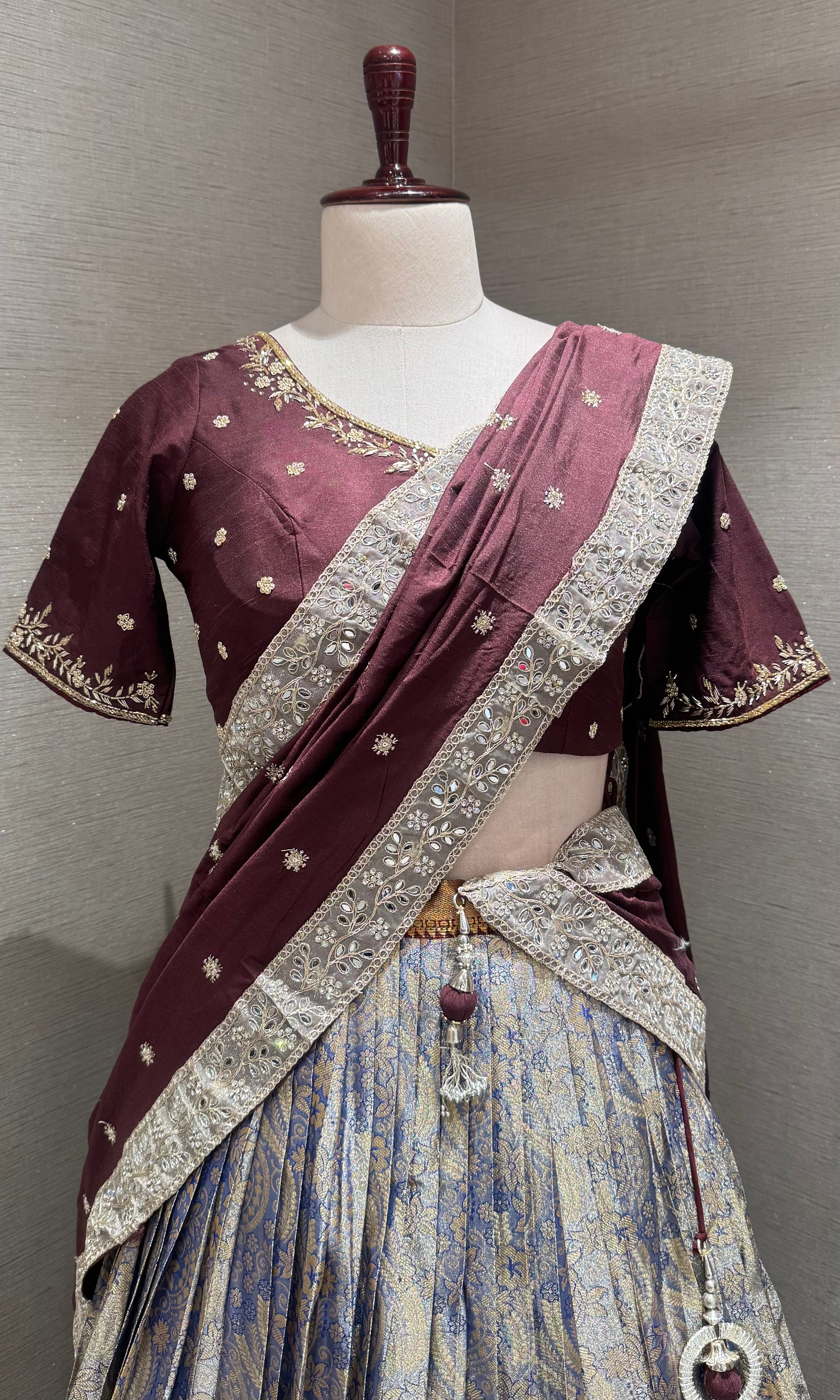 Brown AND NAVY blue BANARASI PATTU LEHENGA