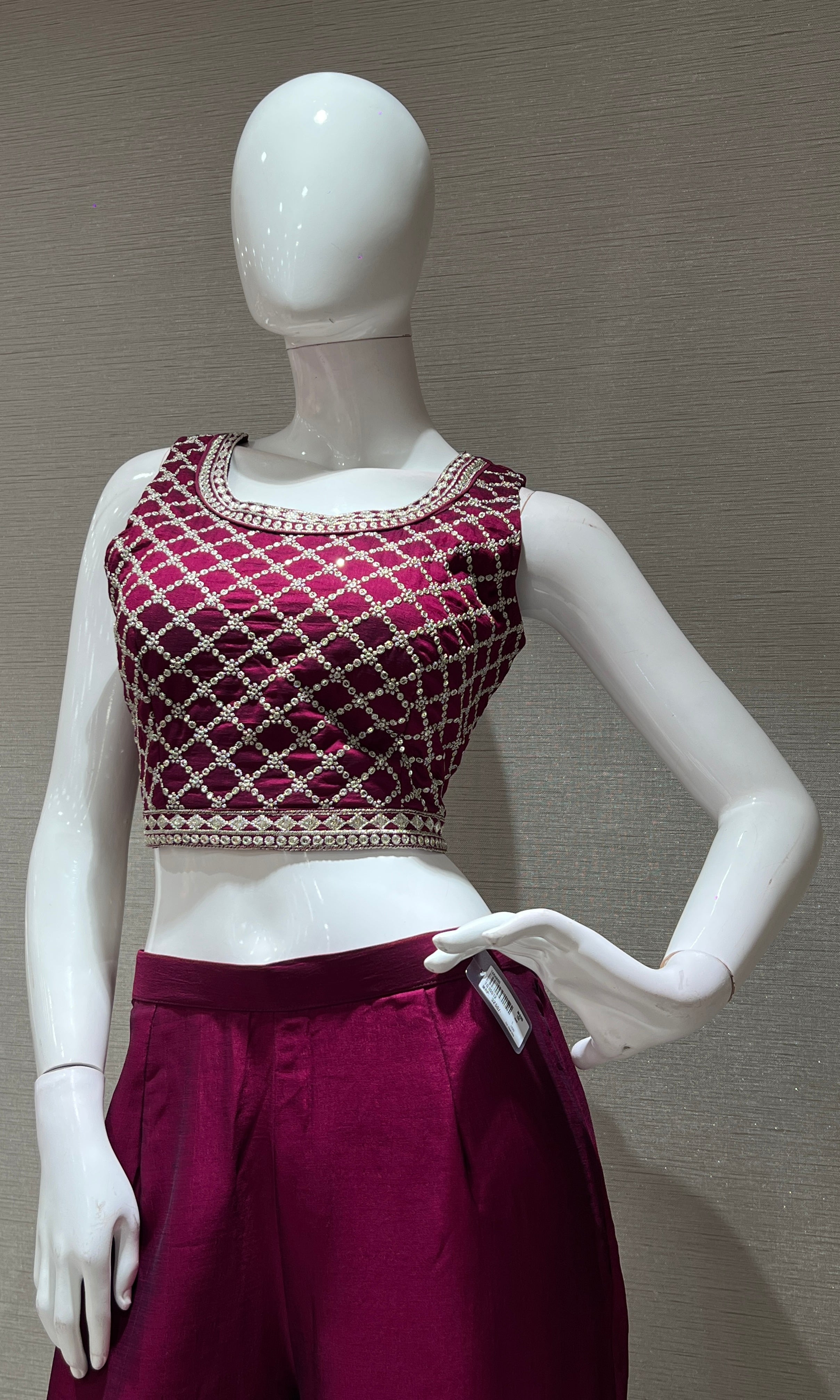 WINE EMBROIDERED JACKET STYLE PALAZZO