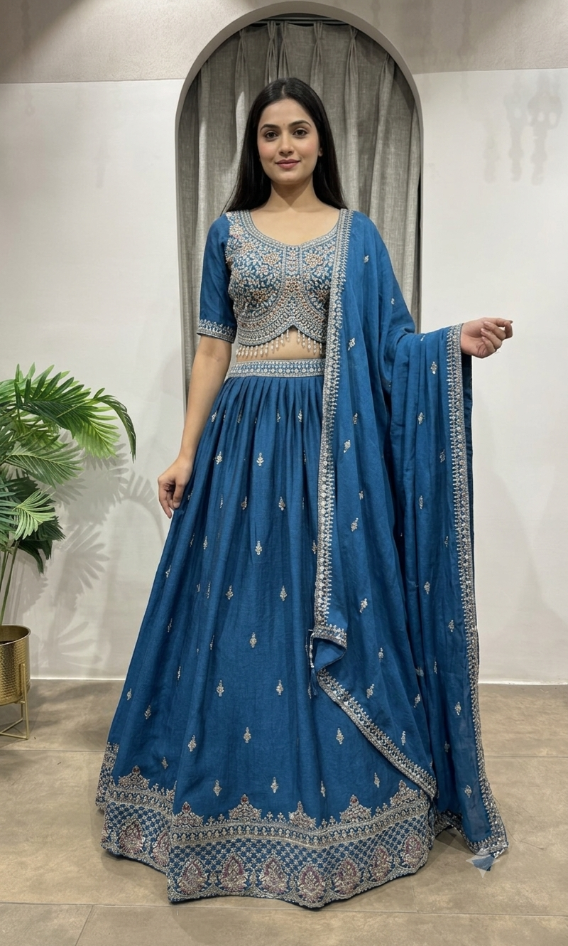 RAMA Faux Silk Embroidered Sequins Lehenga Choli