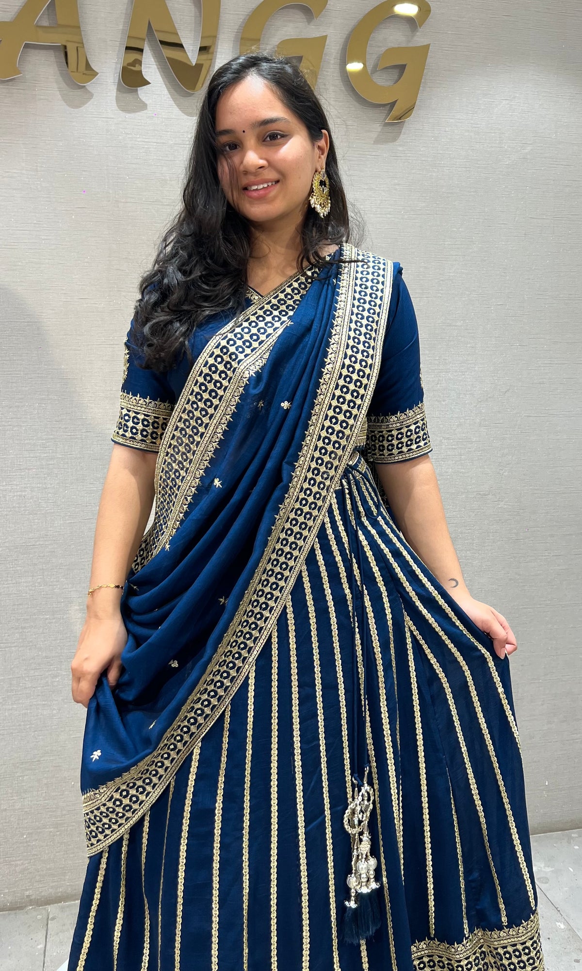 Peacock Blue Georgette Embroidery Lehenga set