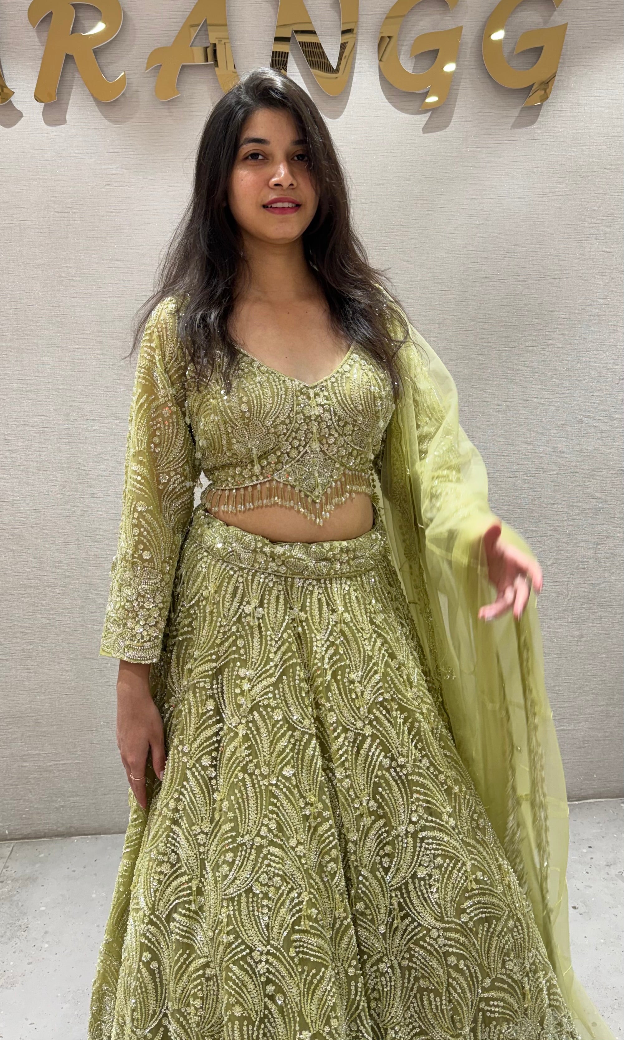 Pista green CRYSTAL EMBROIDERED lehenga