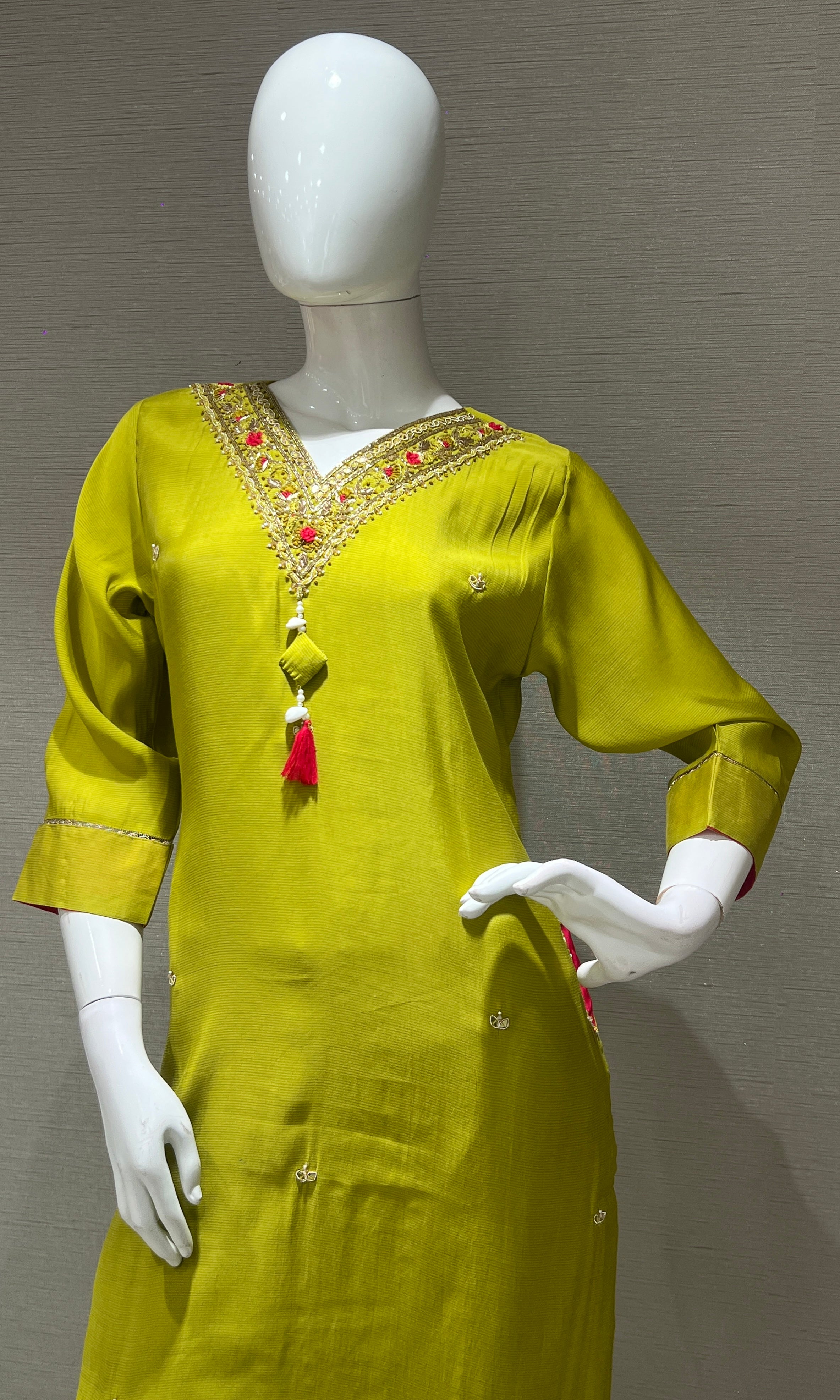 Liril embroidered kurta set with striped dupatta