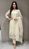 Cream Floral Chanderi Kurta Set with Dupatta