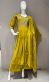 Green Embroidered A line Kurta Set with Dupatta