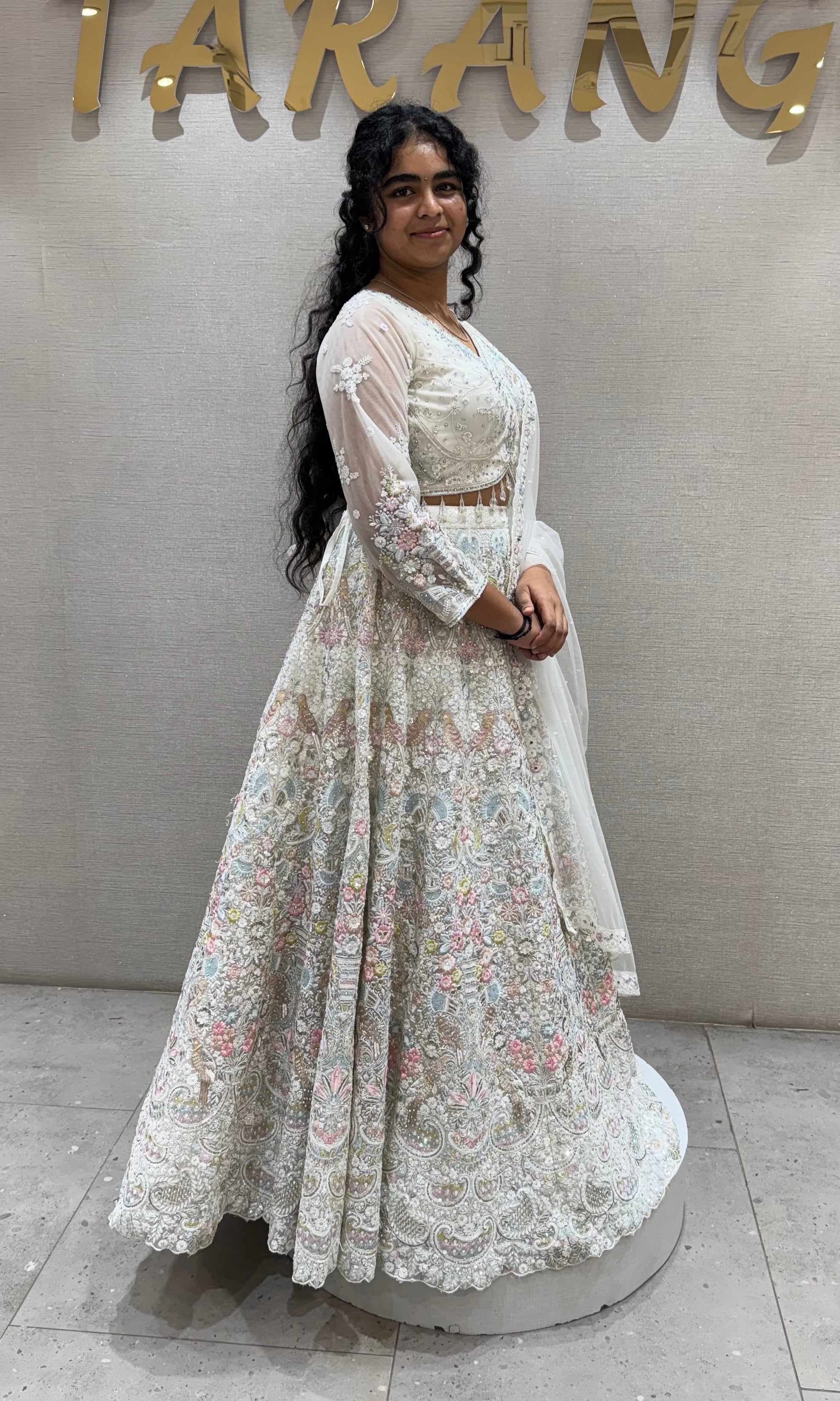 Cream Embroidered Butterfly Net Bridal Lehenga