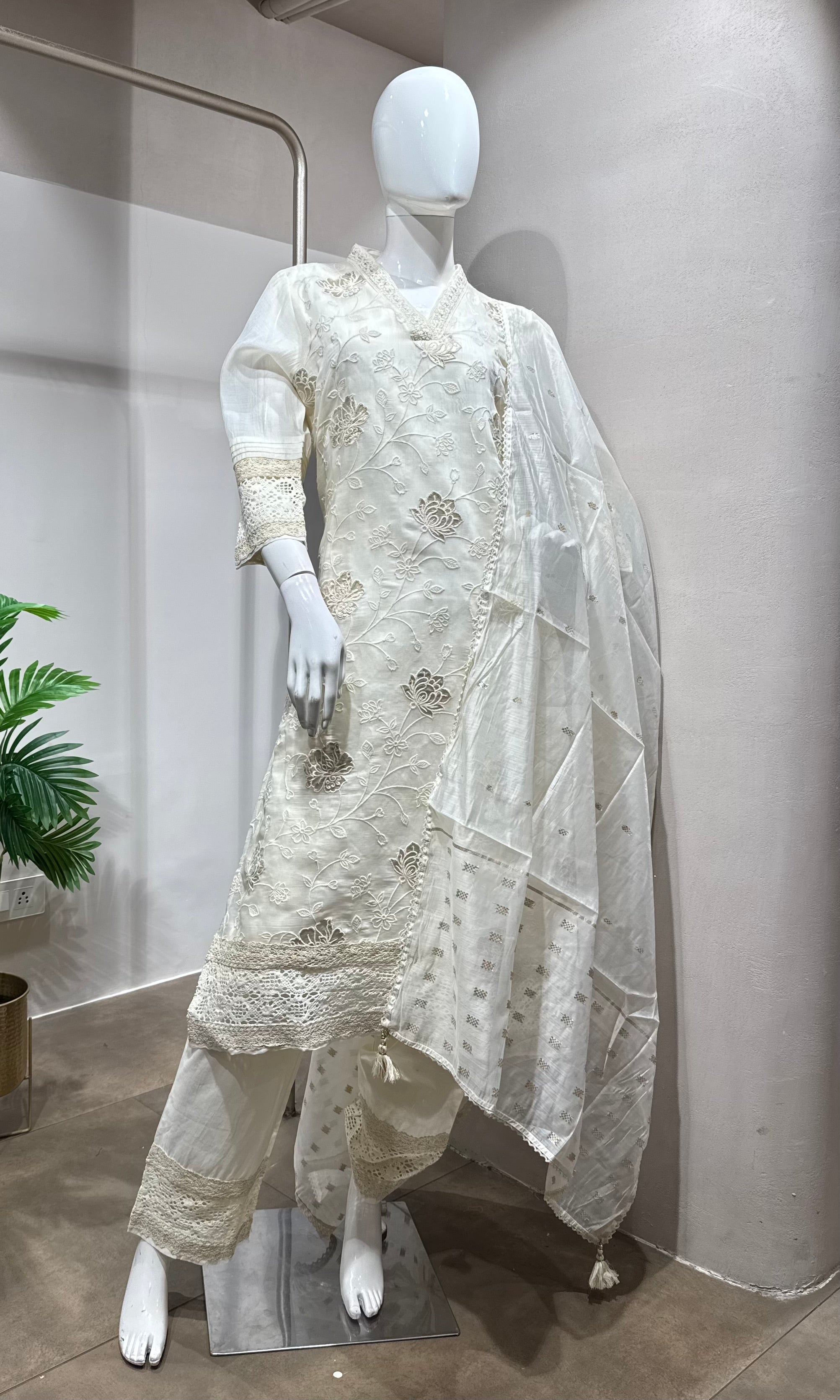 Mustard Cotton Chikankari KURTA Set