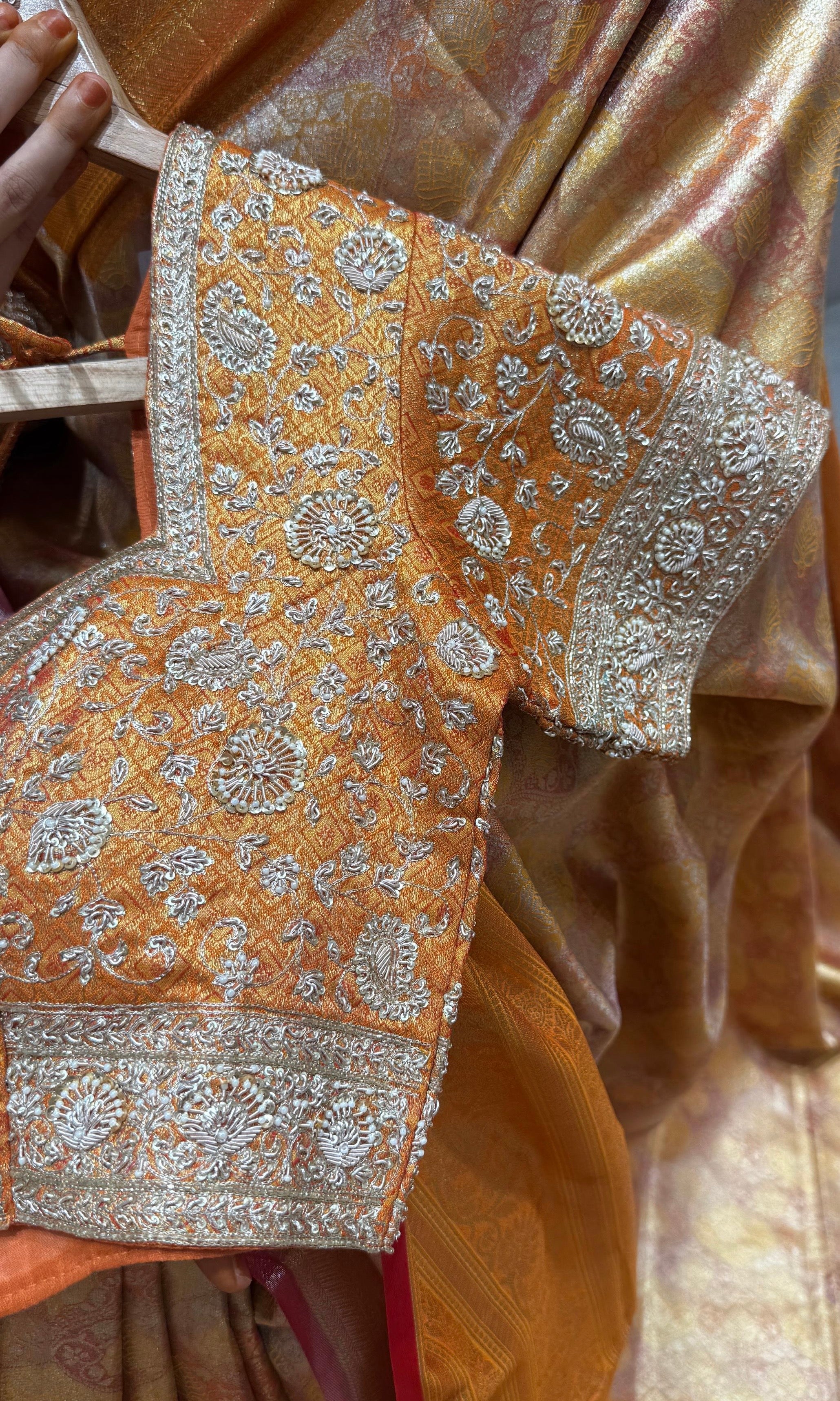 Orange saree with ready blouse