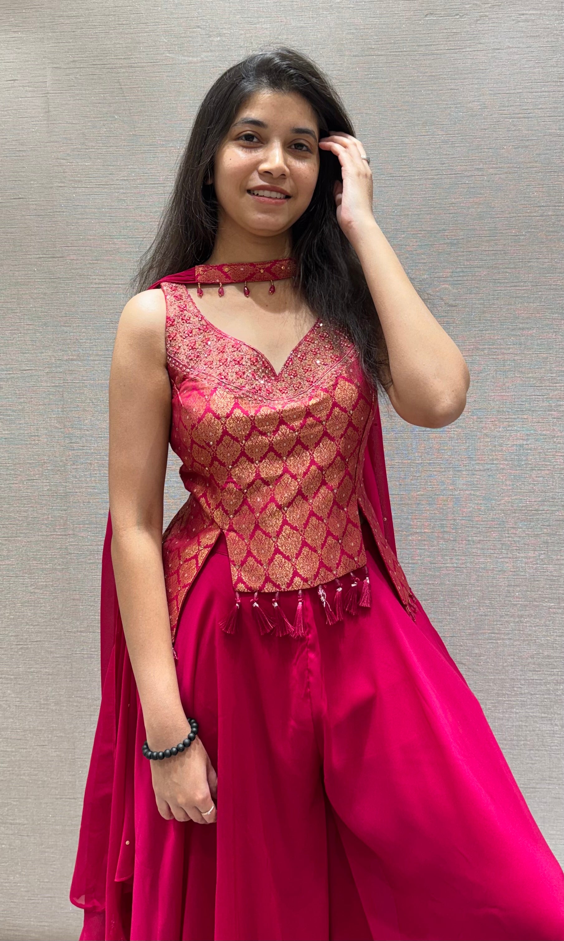 Rani pink PEPLUM BLOUSE PALAZZO SET