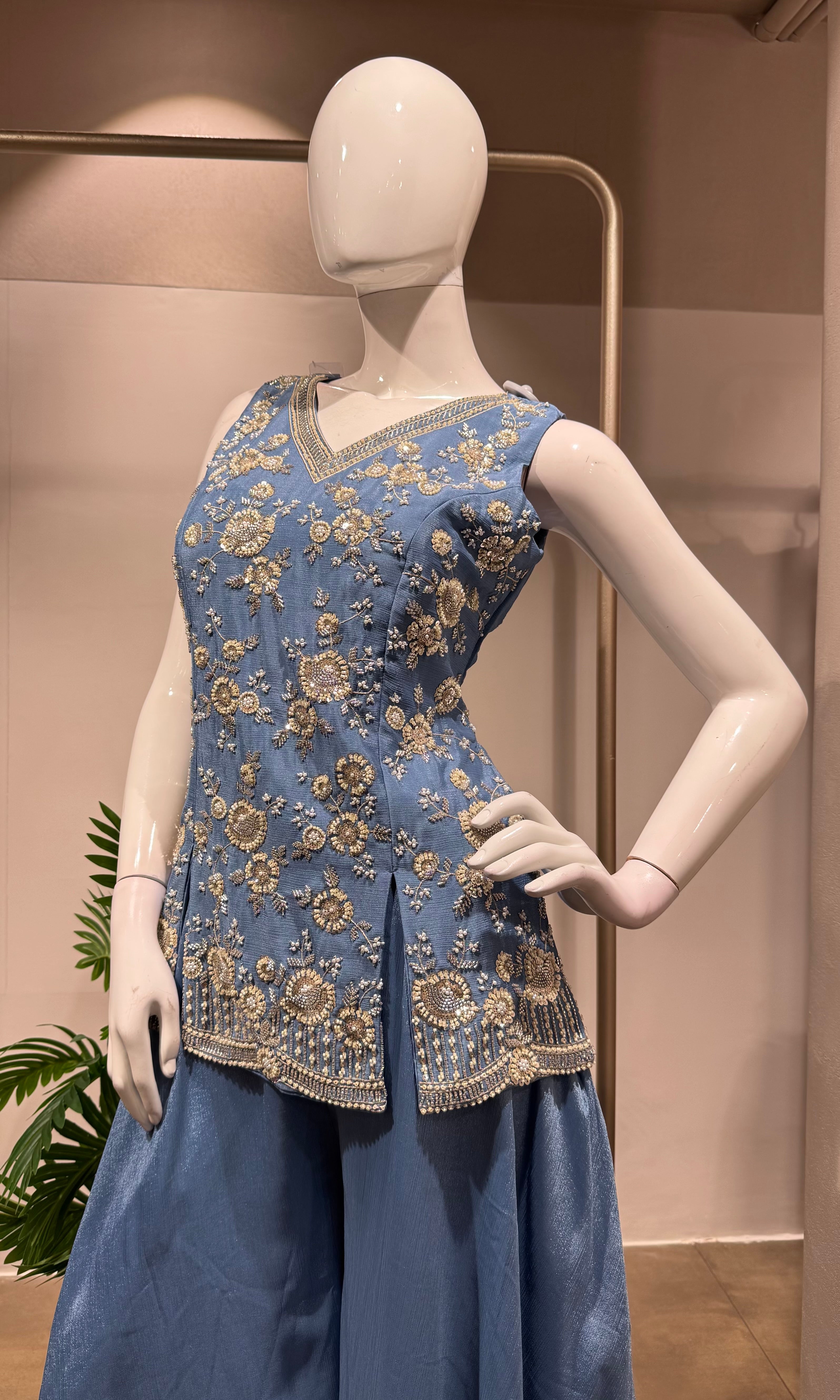 blue embroidered SHARARA SET