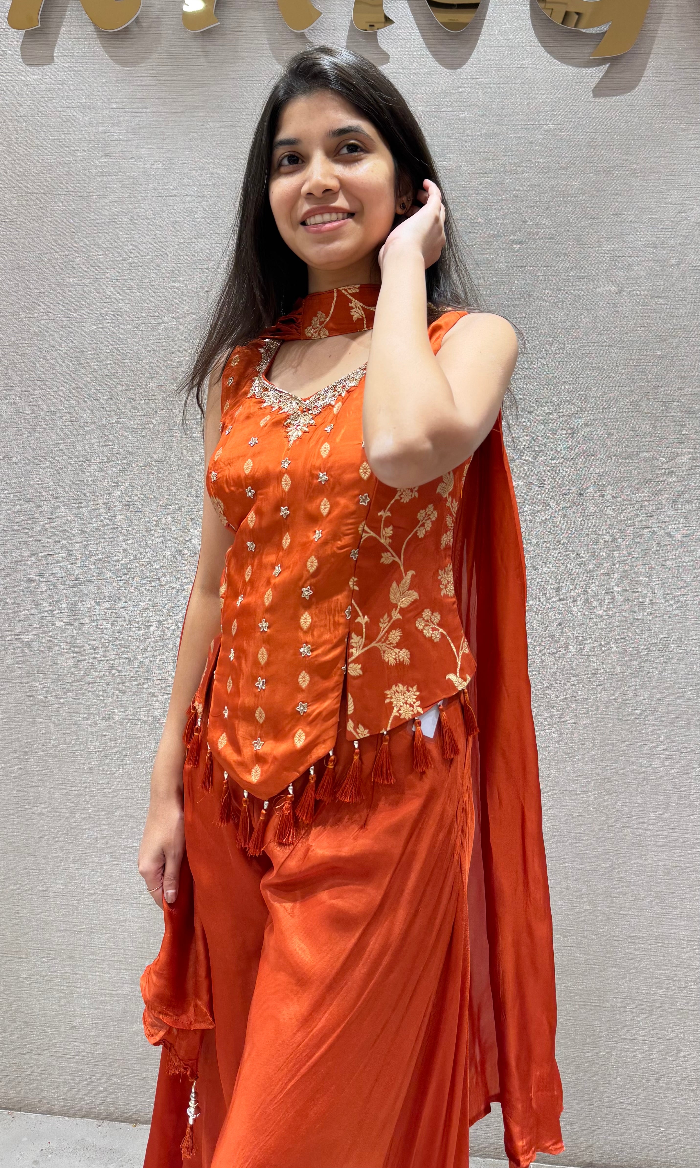 Rust Orange Peplum Palazzo set