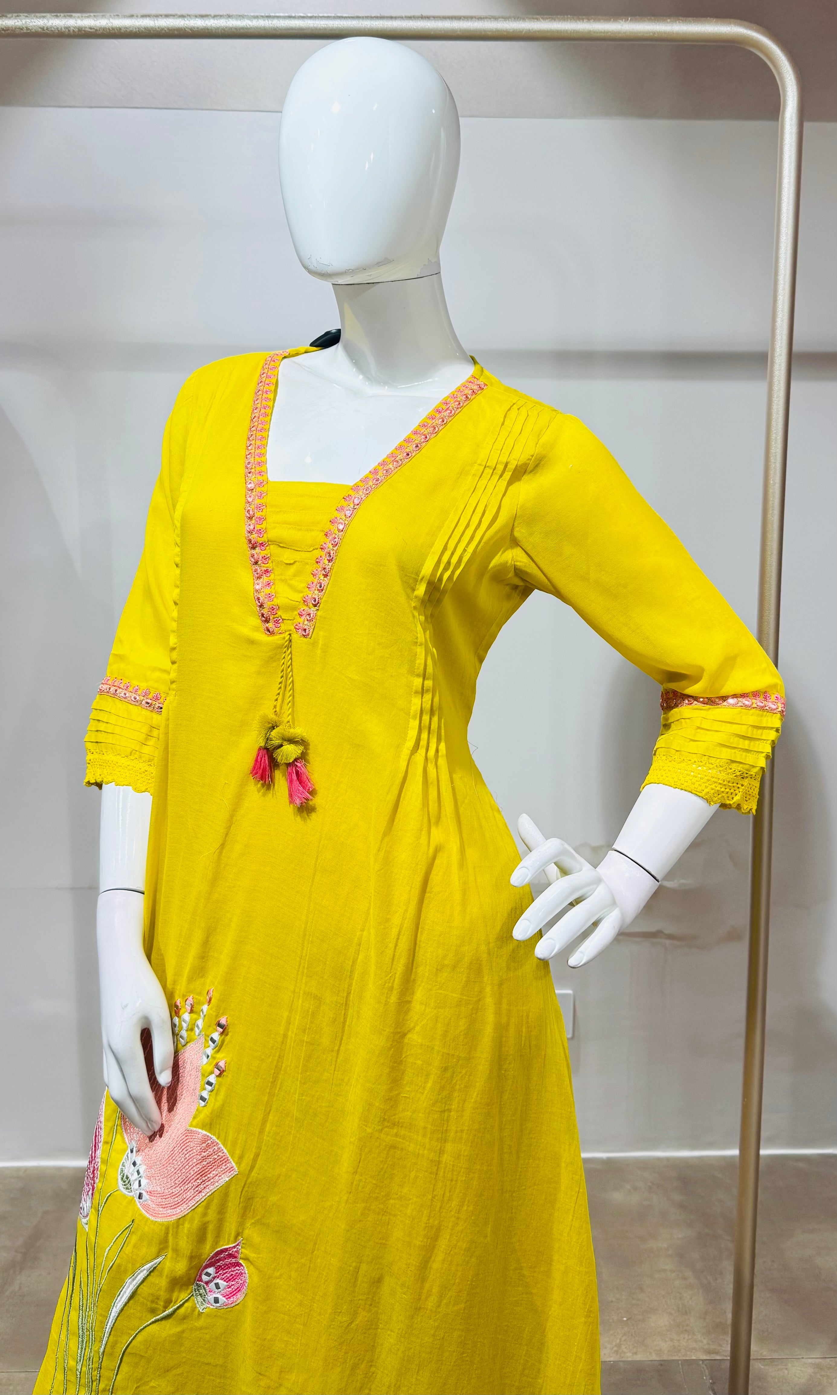 Yellow Floral Embroidered Kurta Set