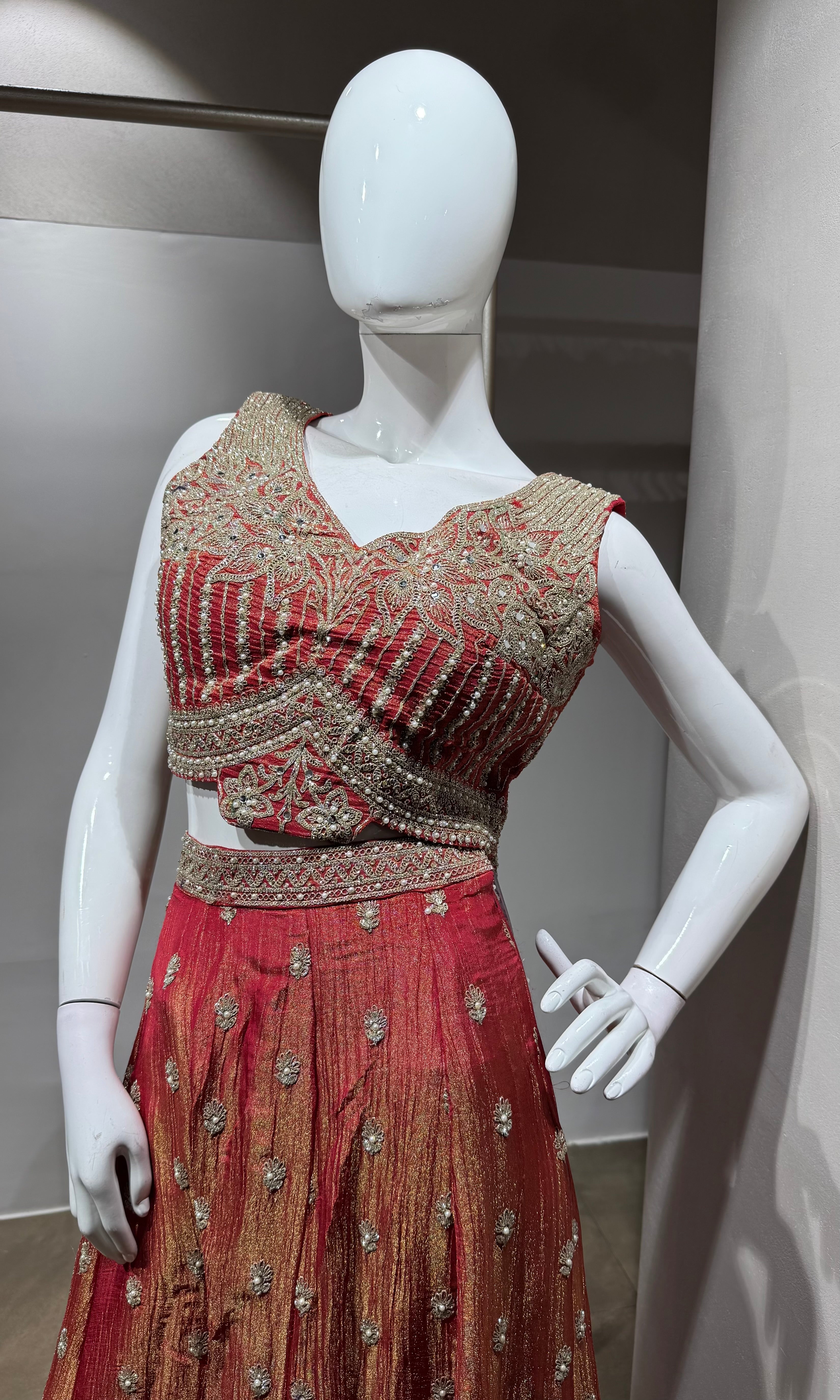 Rust Orange Heavy Embroidered Palazzo set