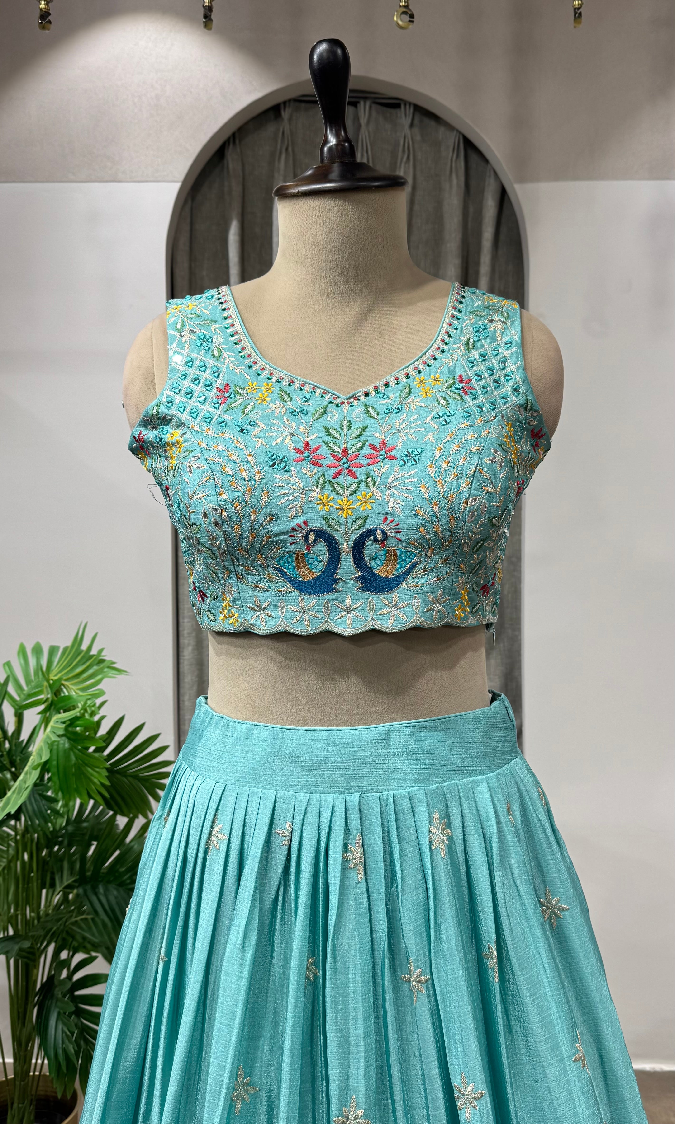 Blue Lehenga with Peacock Embroidery