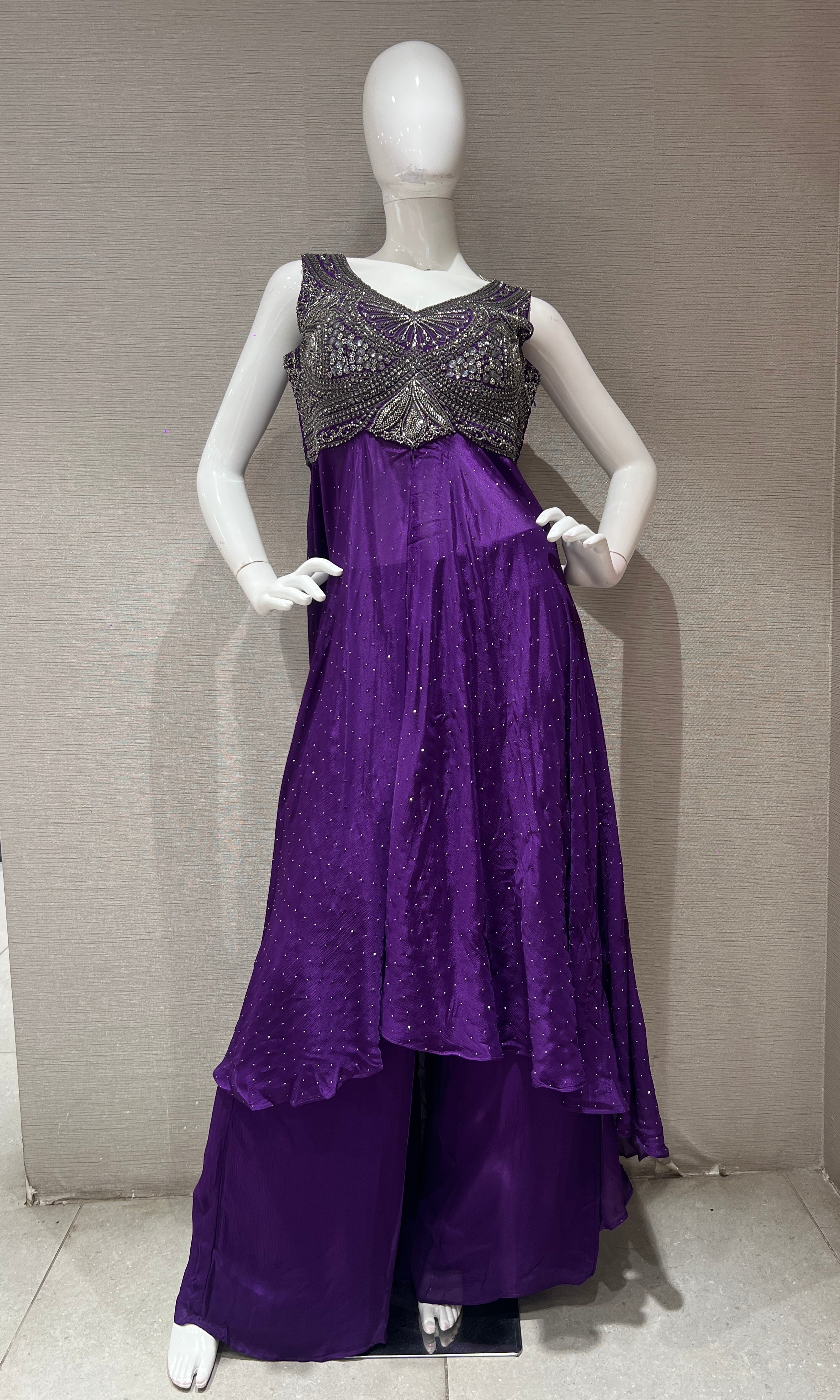 Purple Shimmer Anarkali with Palazzo Pants