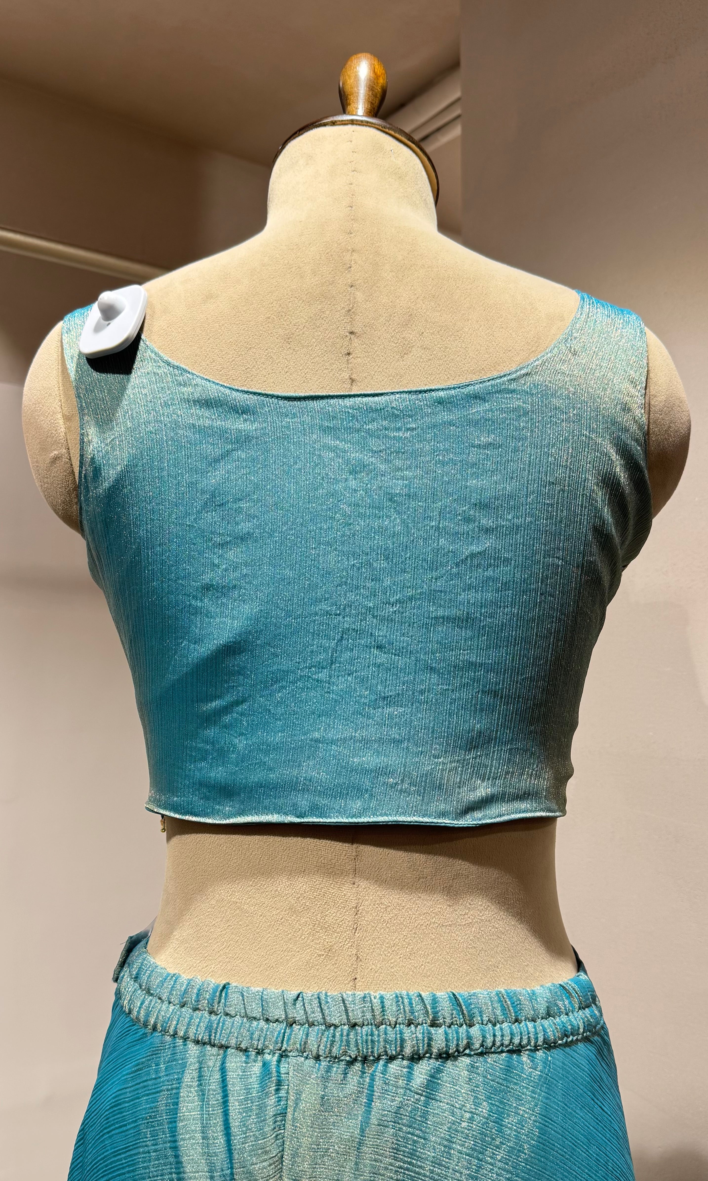Sea green CROP TOP PALAZZO WITH CAPE