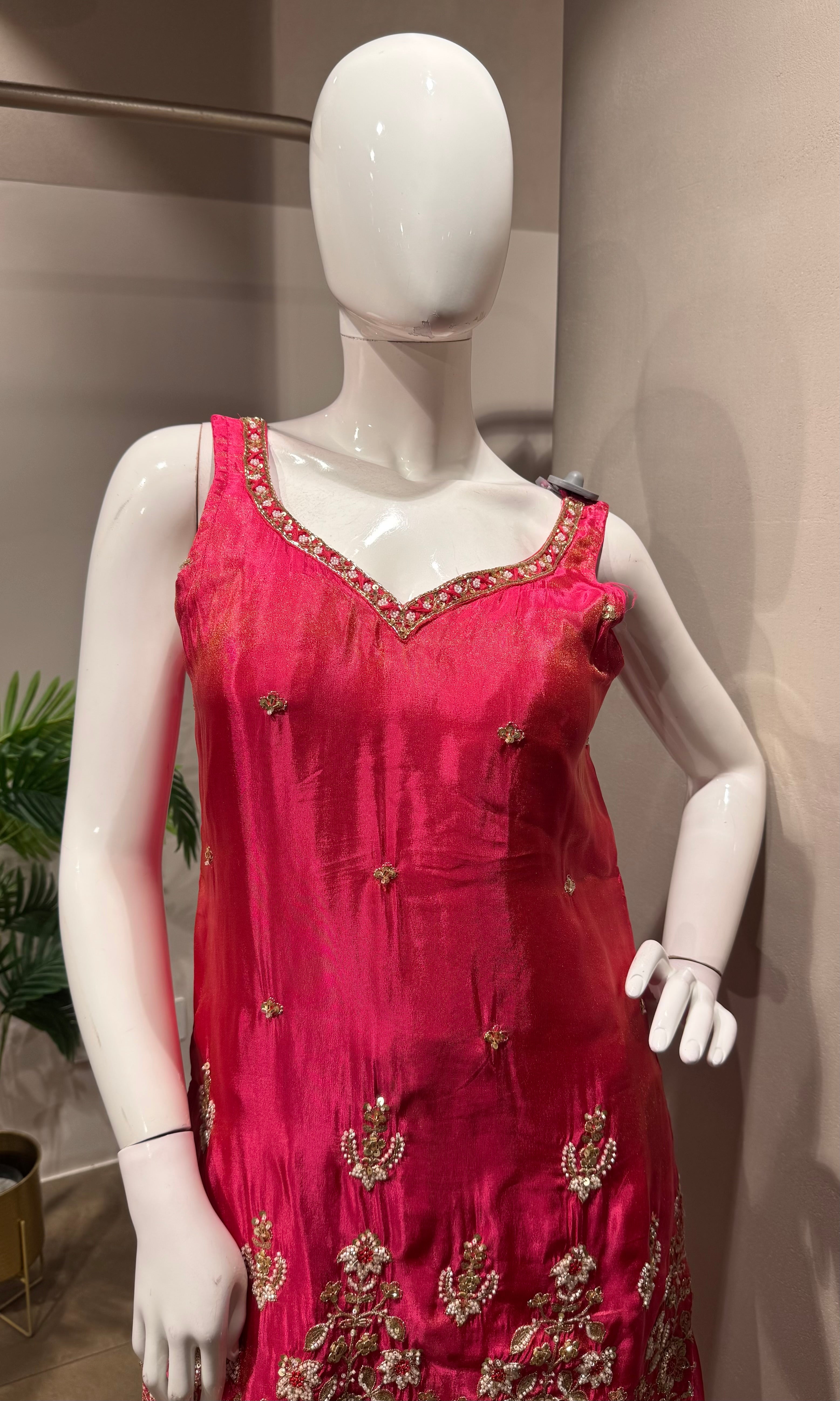 PINK SHIMMER GOLDEN EMBROIDERY SHARARA SET