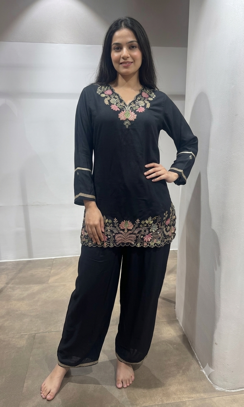 Black Floral cotton cord set