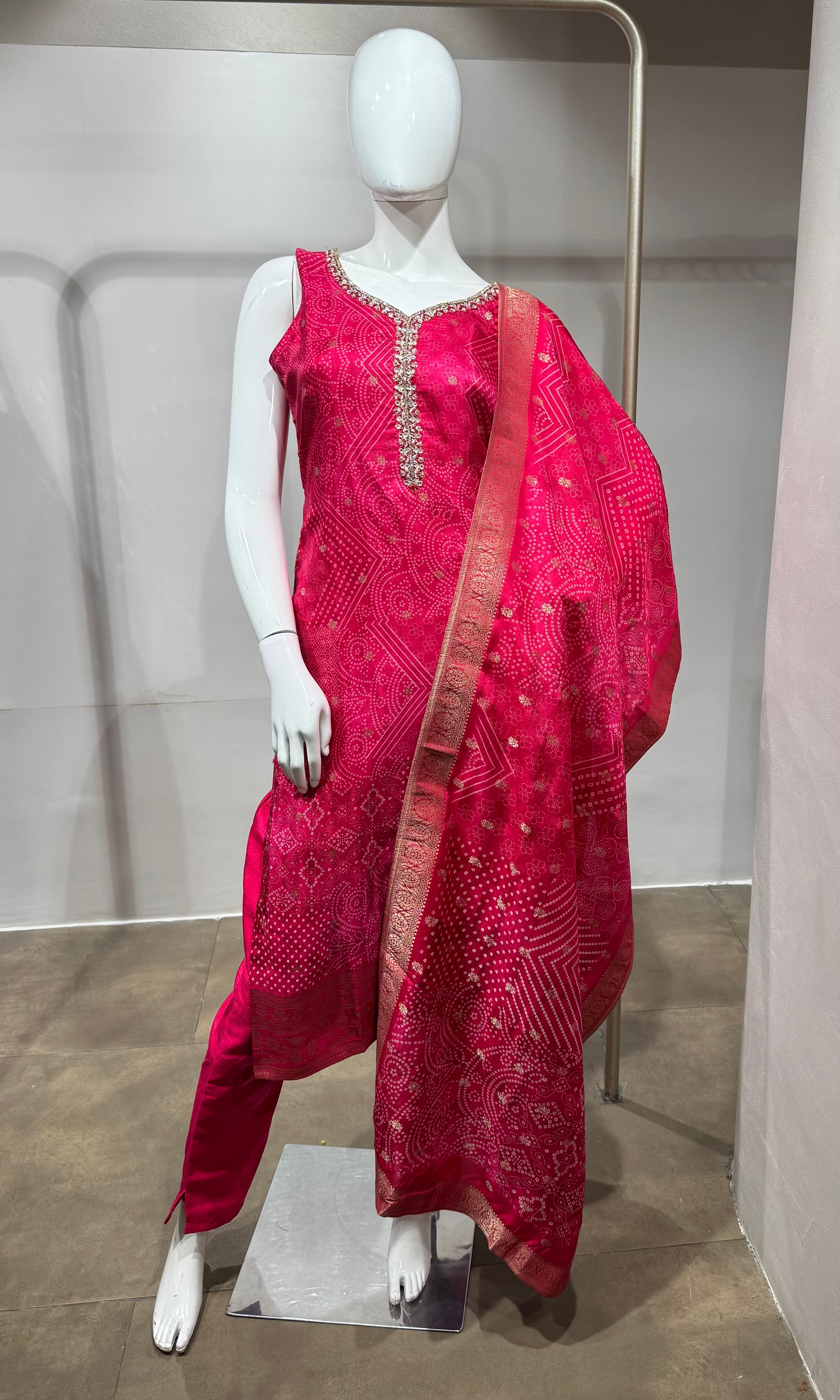 pink Bandhej Kurta set