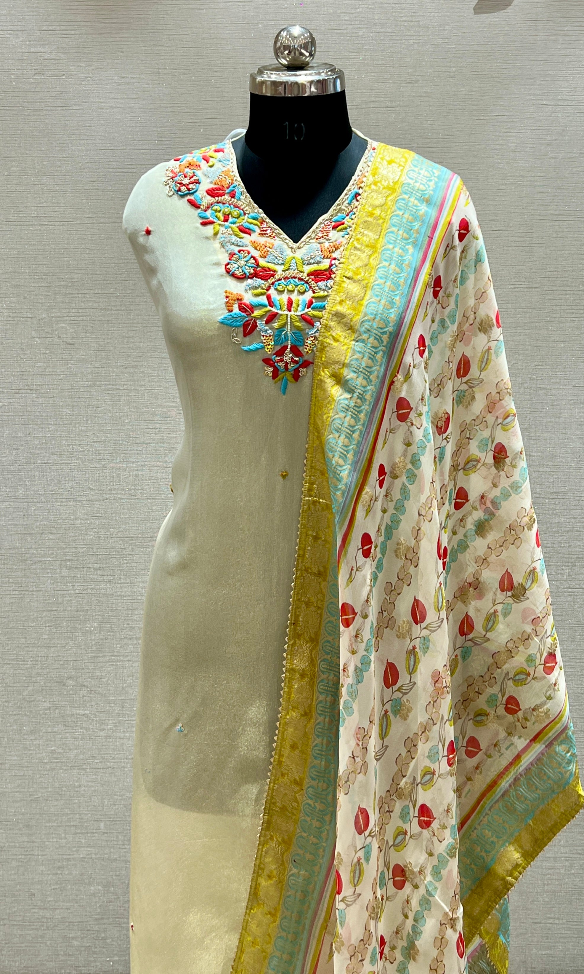 Cream dress material