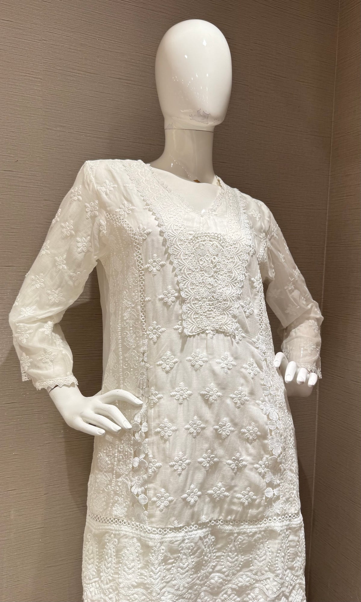 White Embroidered Cotton Cord Set