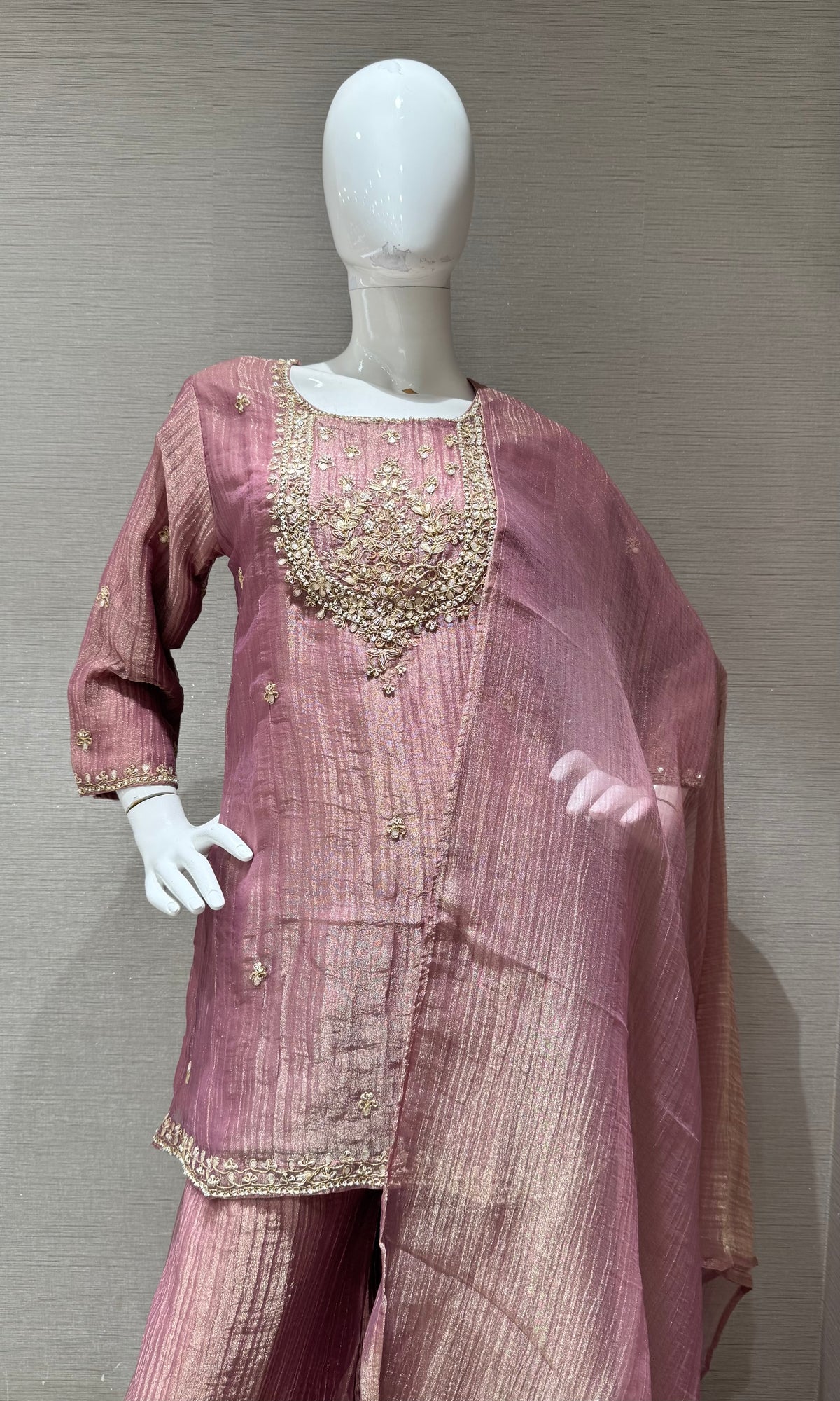 lilac Tissue Silk embroidered sharara set with dupatta