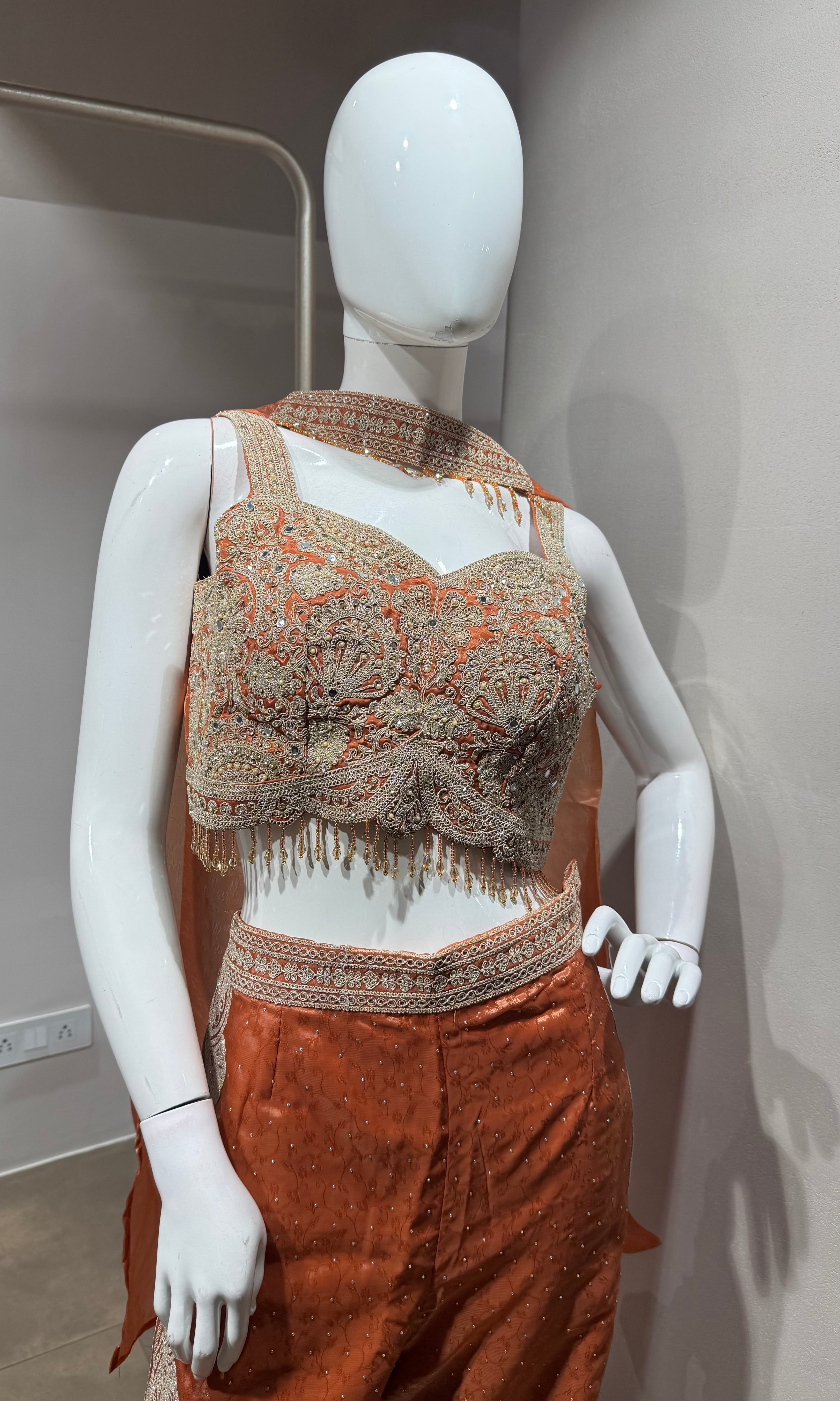 RUST Crepe Silk Crop Top Palazzo set