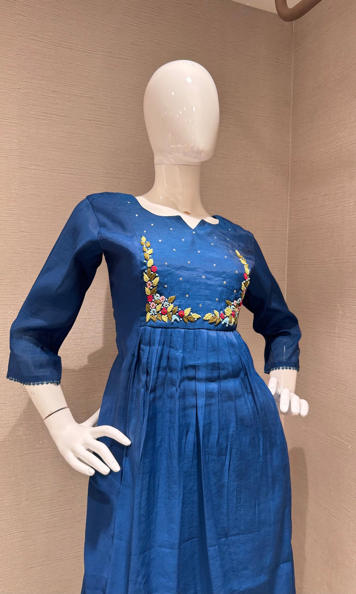 Navy blue chanderi silk kurta set with dupatta