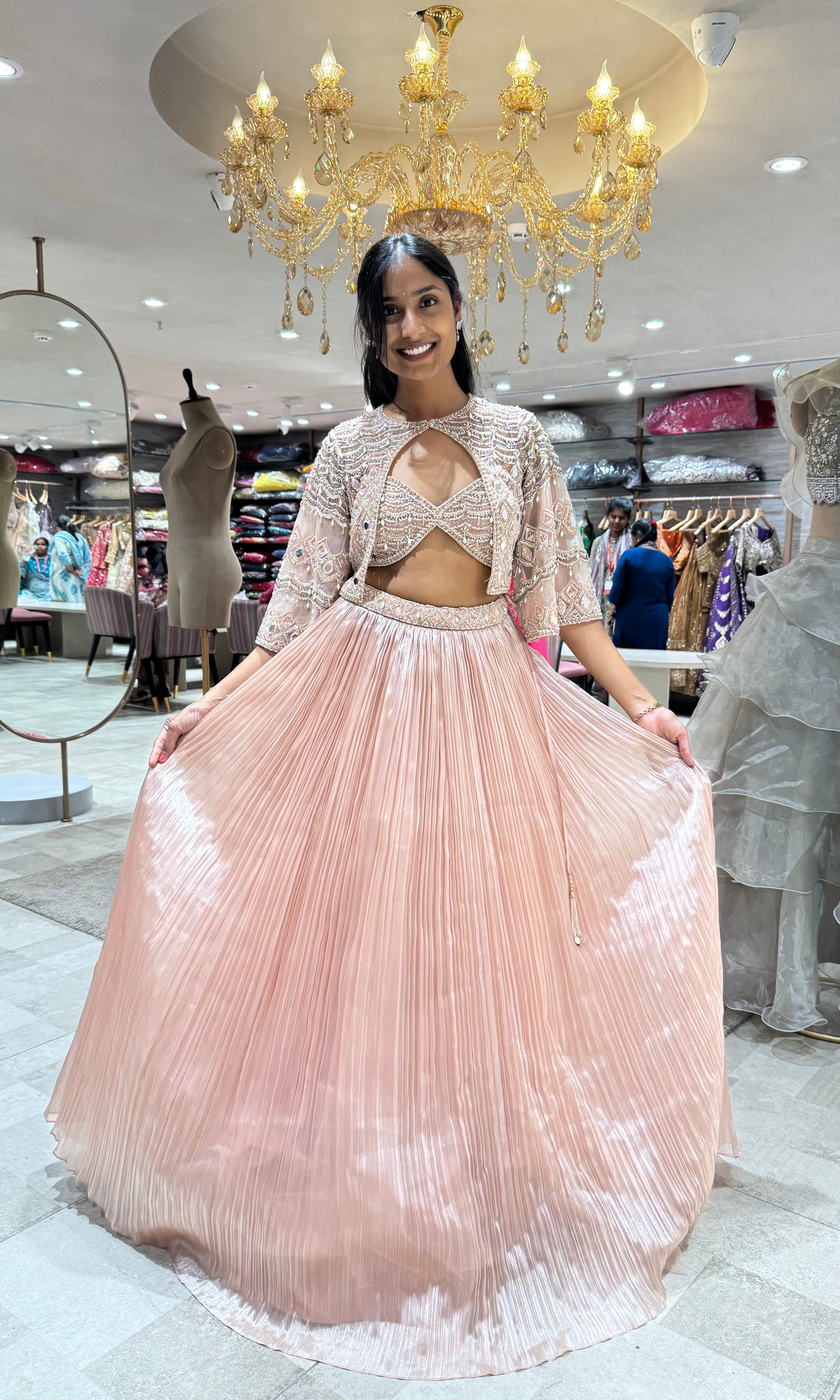 pastel PEACH embellished lehenga