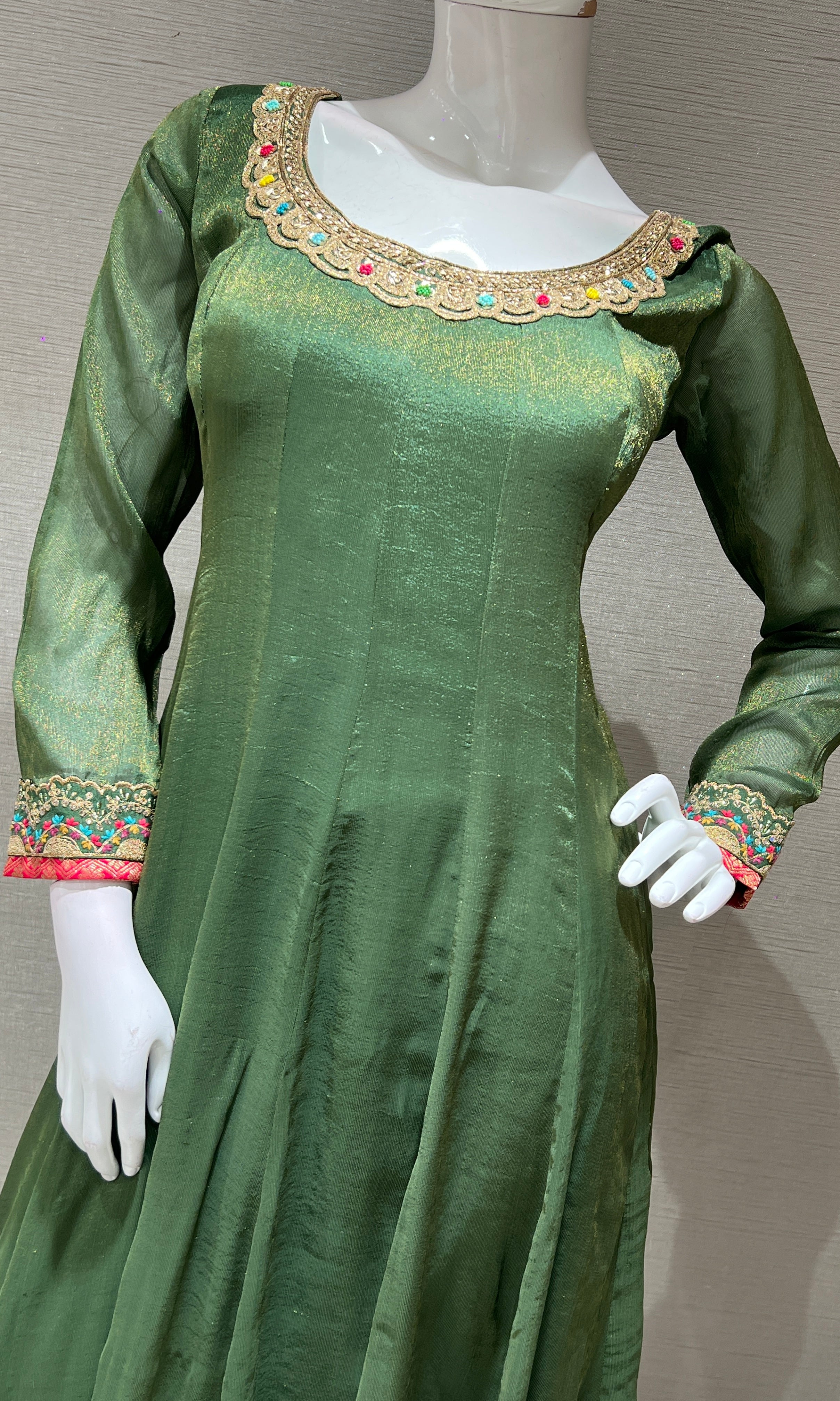 BOTTLE green ANARKALI WITH PRINTED DUPATTA