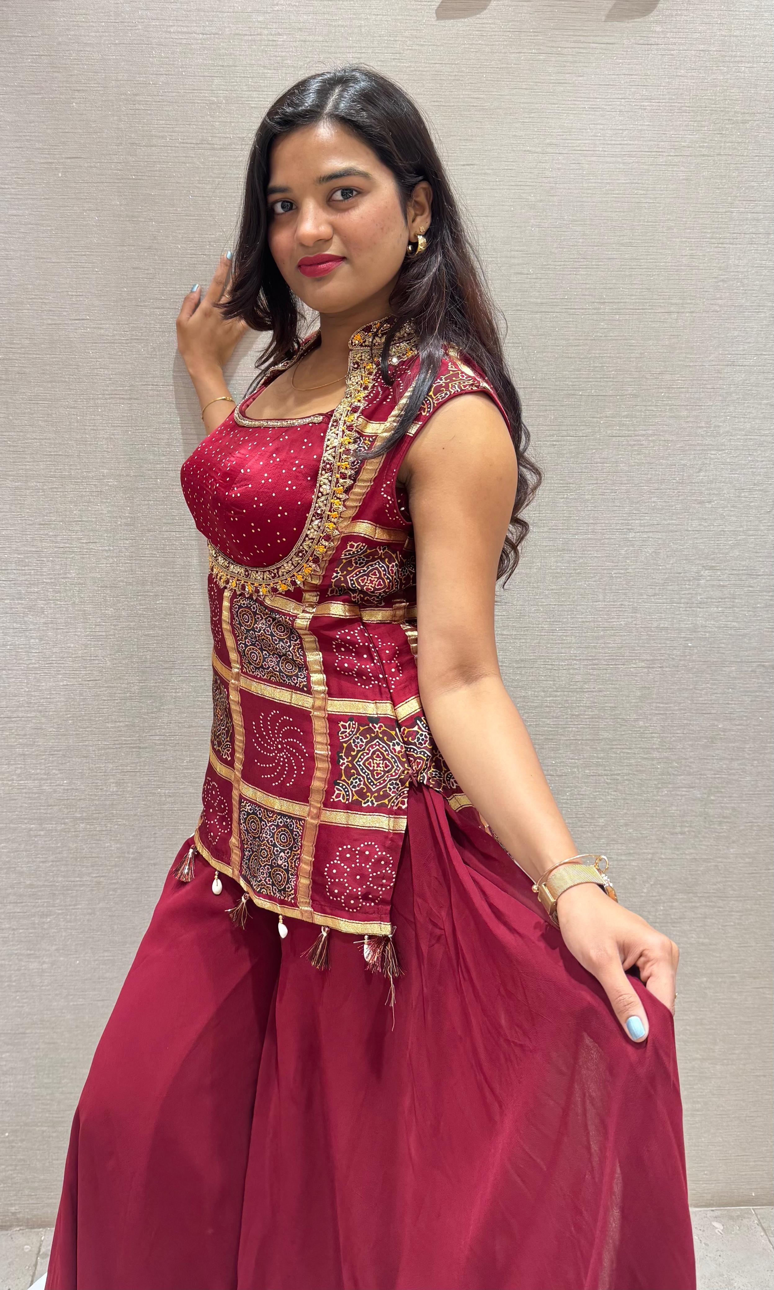 Maroon EMBROIDERED PALAZZO