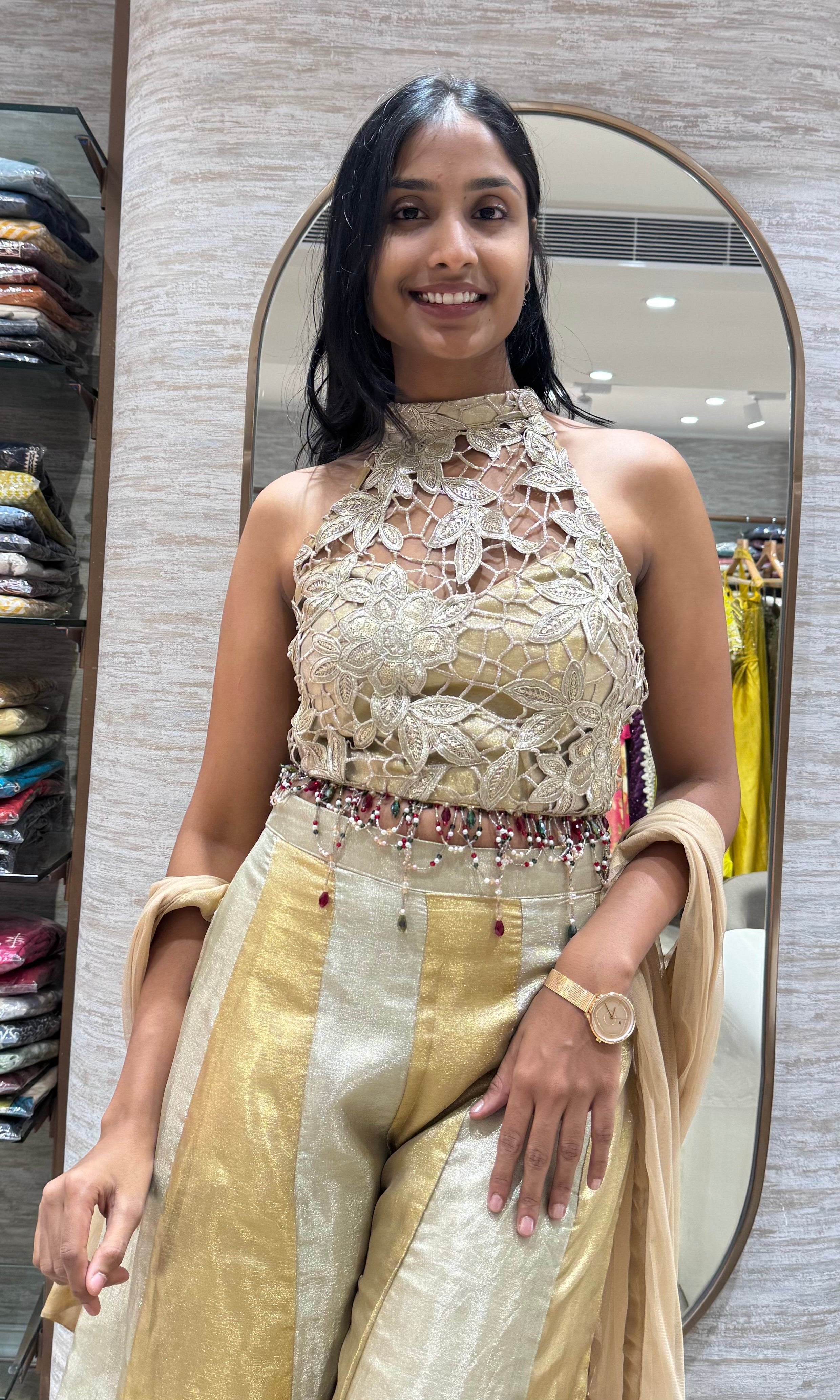 Gold Banarasi Tissue Corset with Palazzo Set