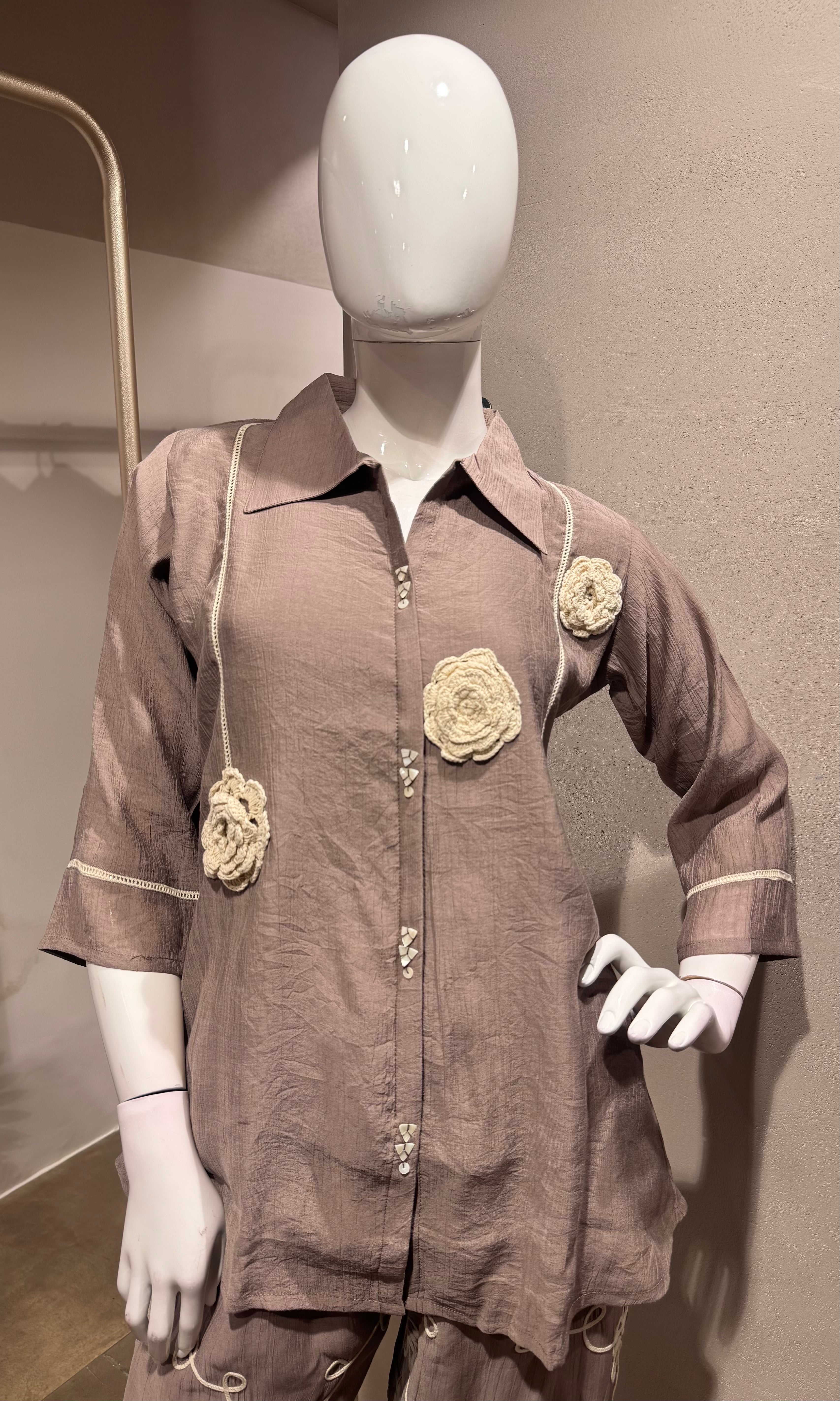 BEIGE BLOSSOM SHIRT CORD SET