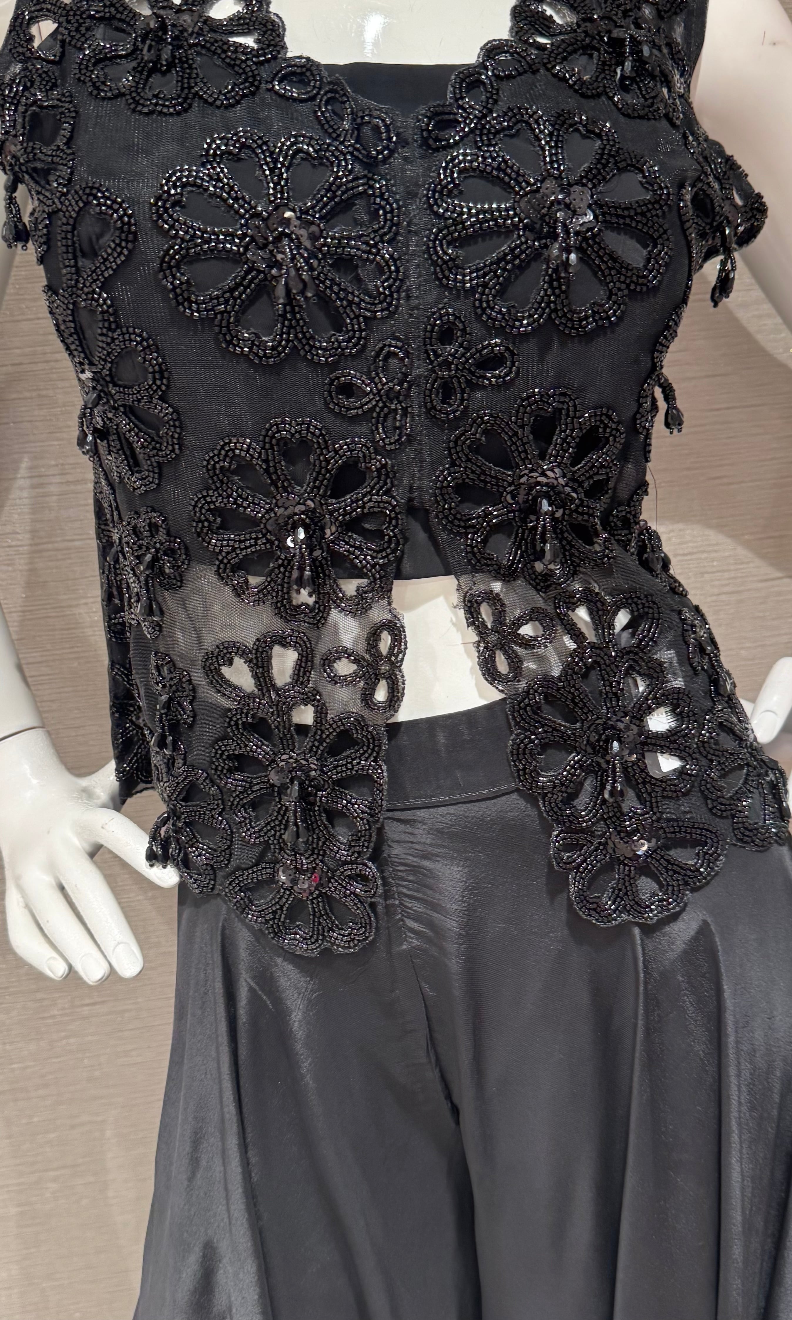 Black Lace Bodice Palazzo with Flared Chiffon Skirt