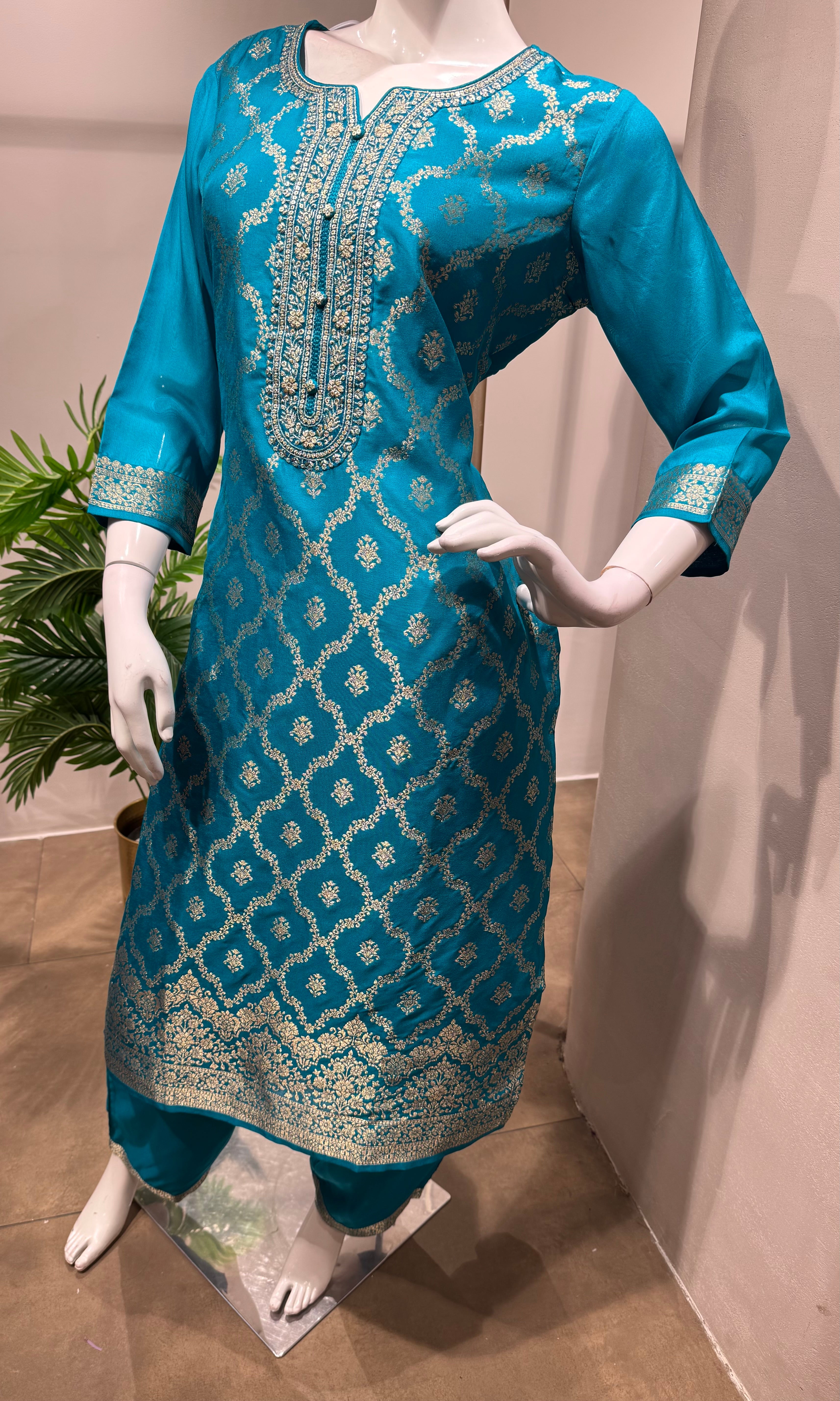 Rama blue Banarasi silk kurta set with DUPATTA