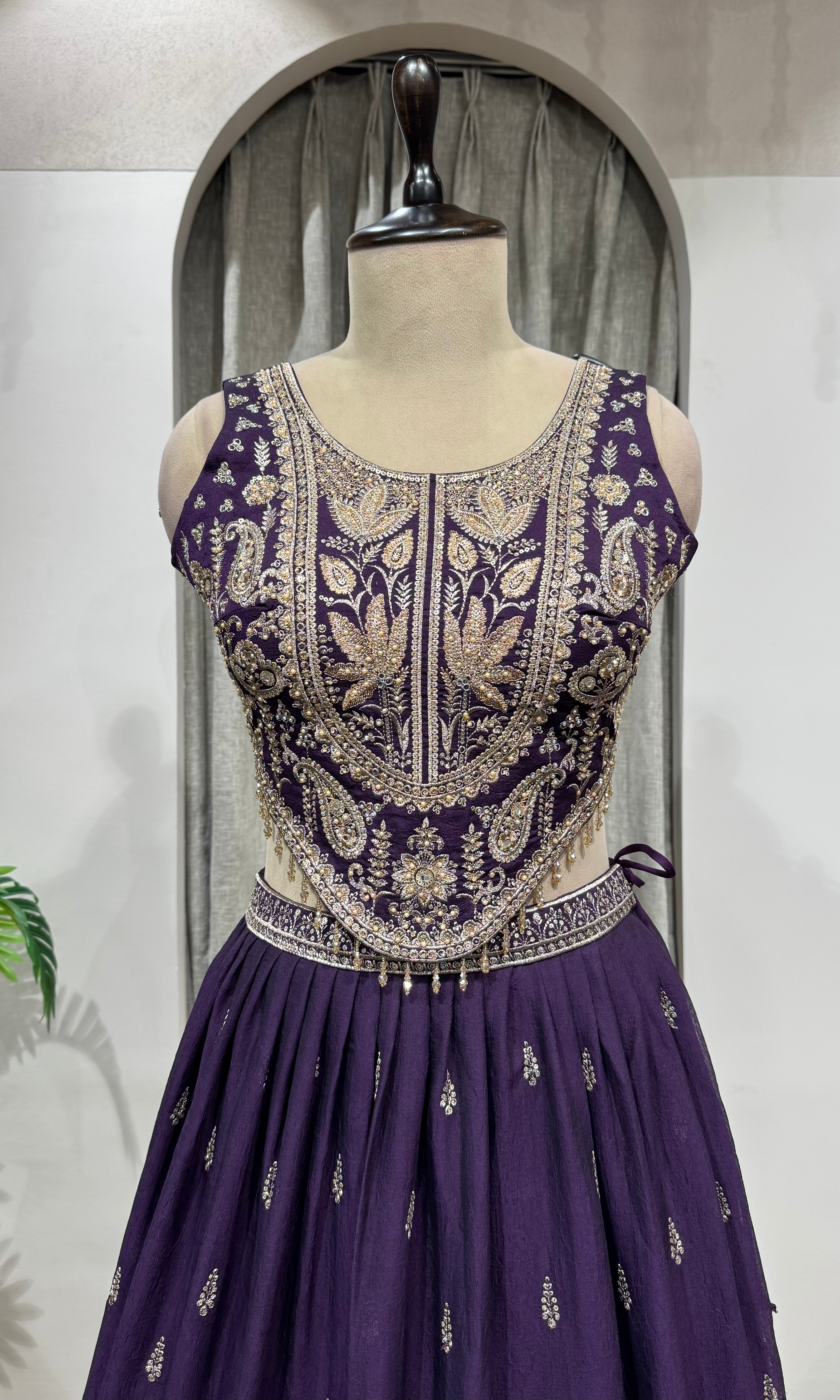 PURPLE Traditional Floral Motif Lehenga Set