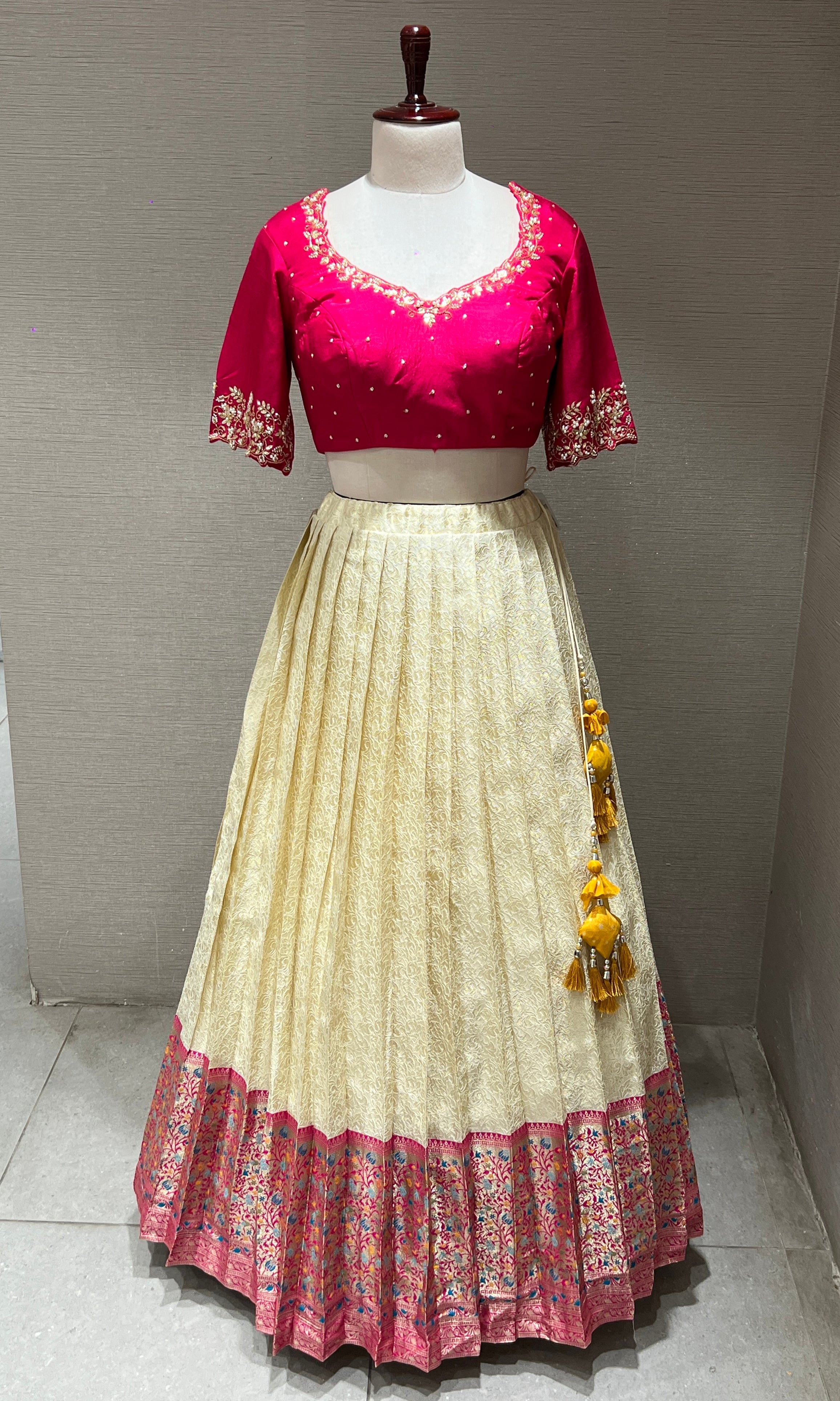 Cream and Pink Lehenga