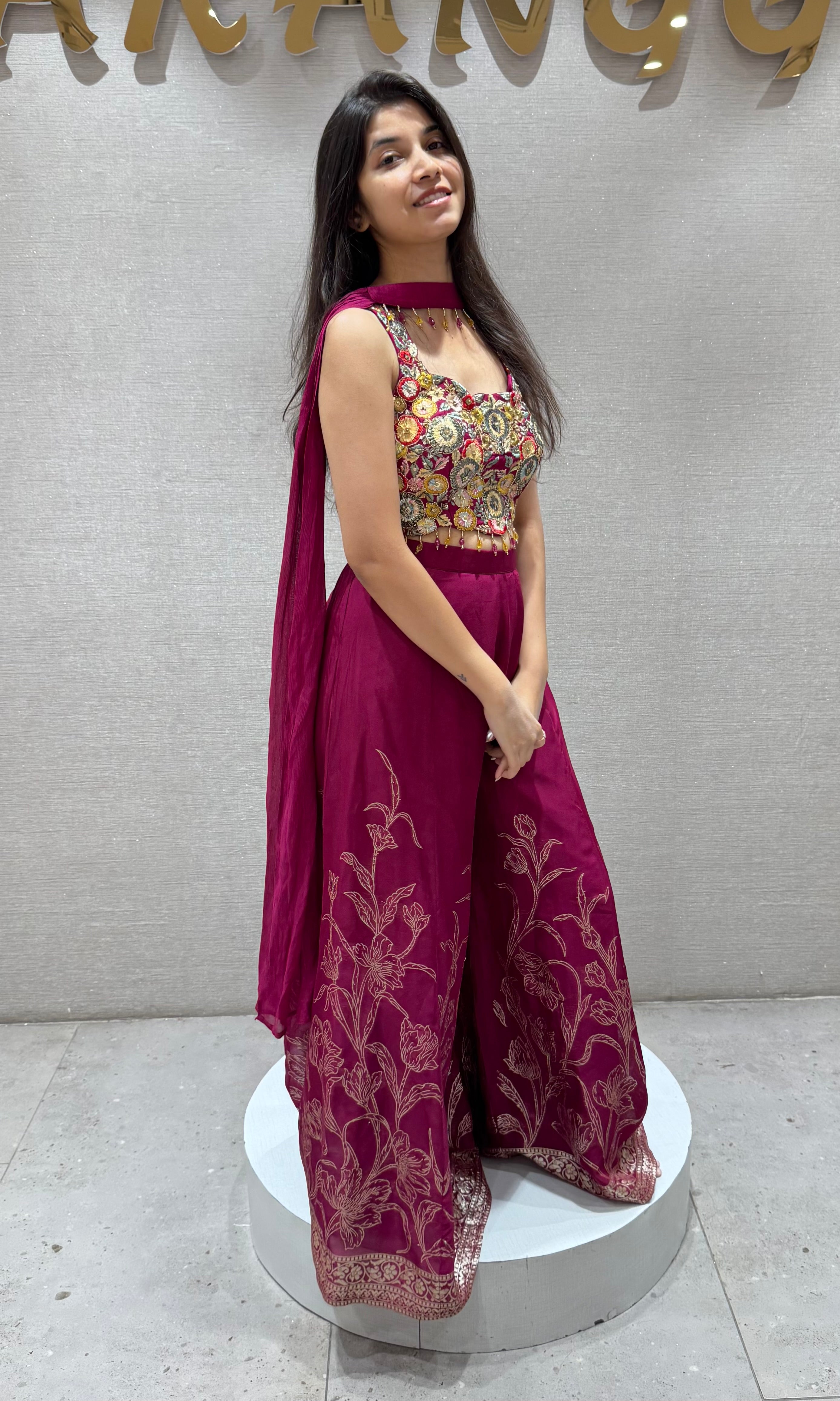 Wine FLORAL palazzo SET