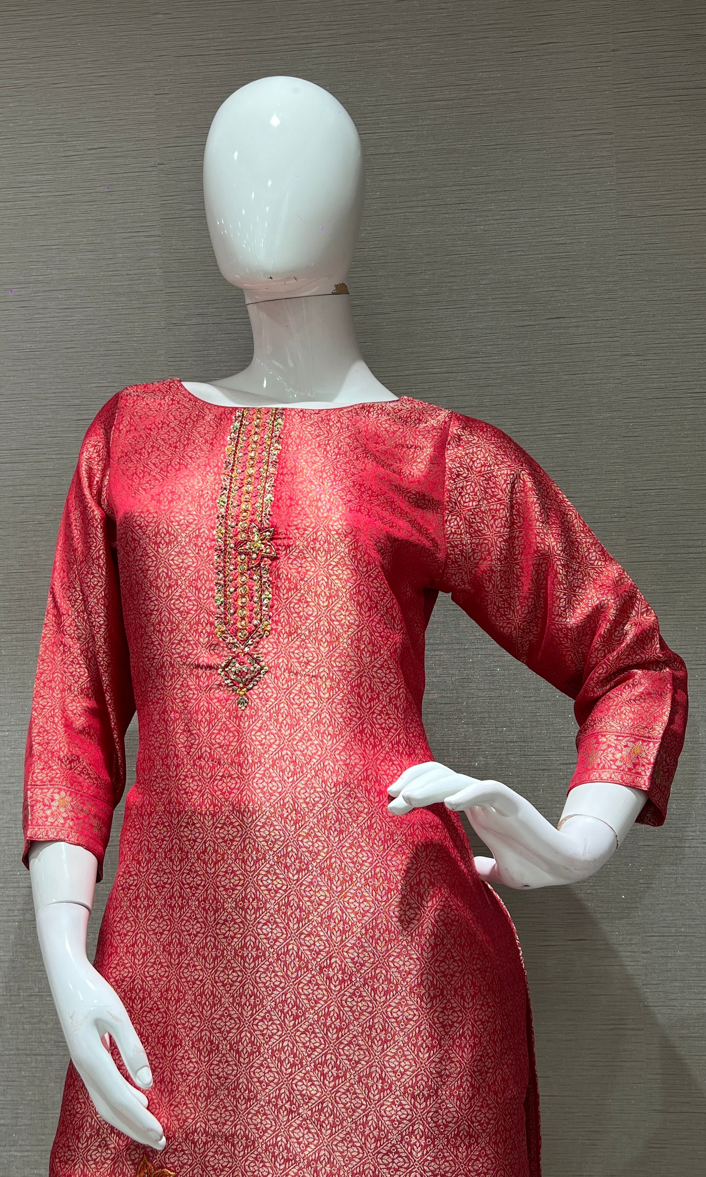 Rani Pink tissue silk Embellished Kurta Set
