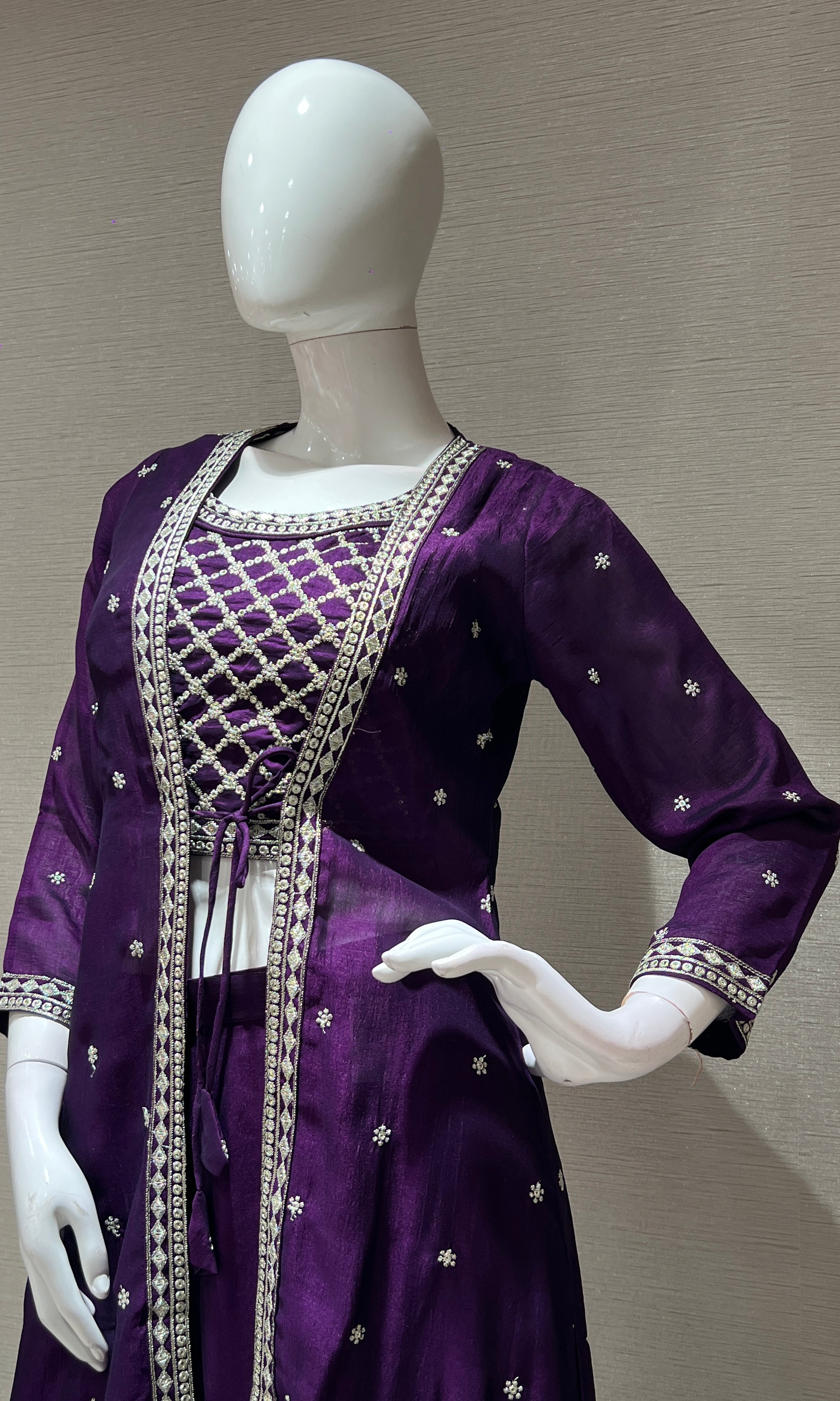 PURPLE EMBROIDERED JACKET STYLE PALAZZO