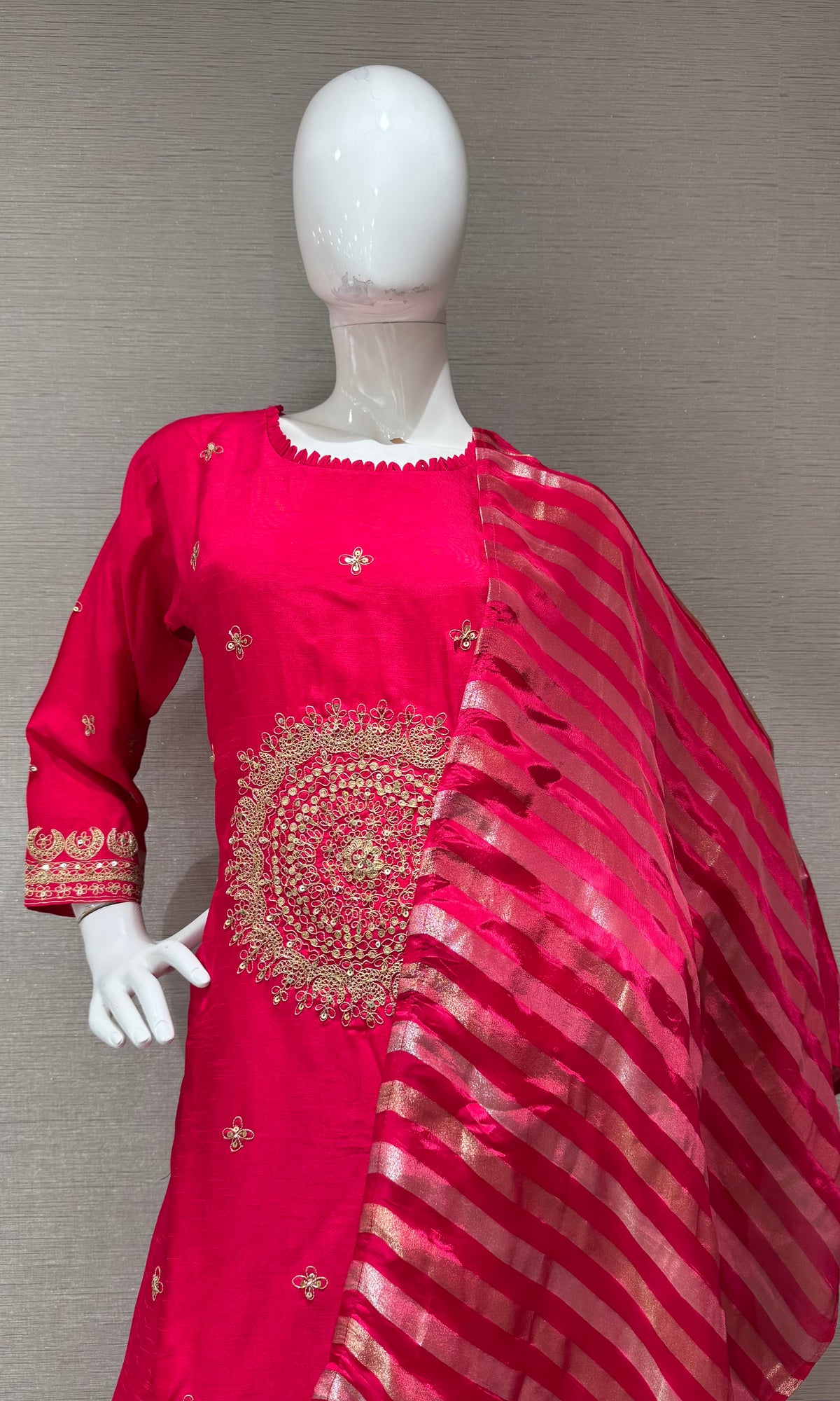 RANI Mul Chanderi Kurta Set with Striped Dupatta